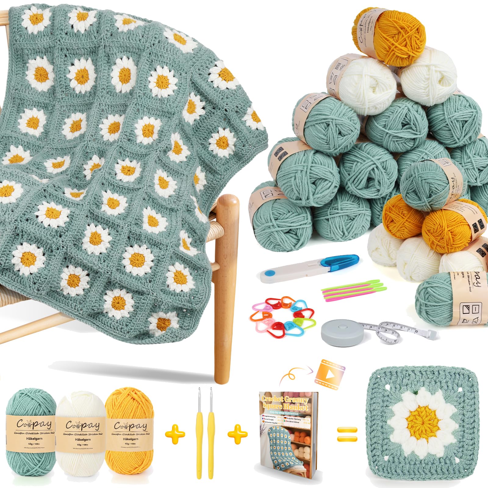 Coopay Granny Square - Set di uncinetti per principianti, set di uncinetti