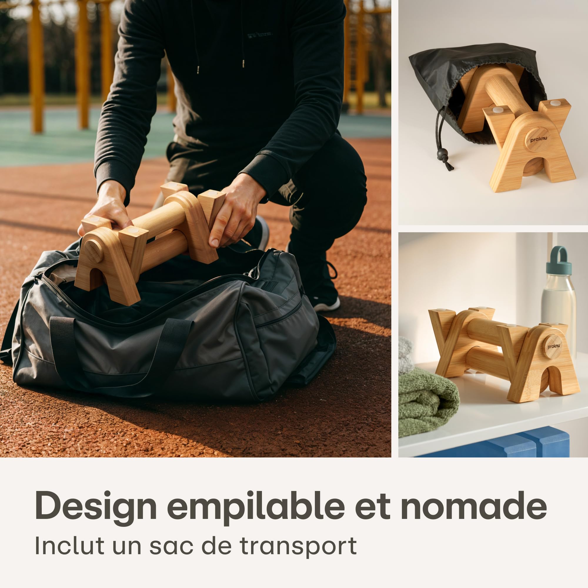 Praknu Barre Parallèle Calisthenics Bambou FSC - Poignées Pompes Ergonomiques Antidérapantes Empilables