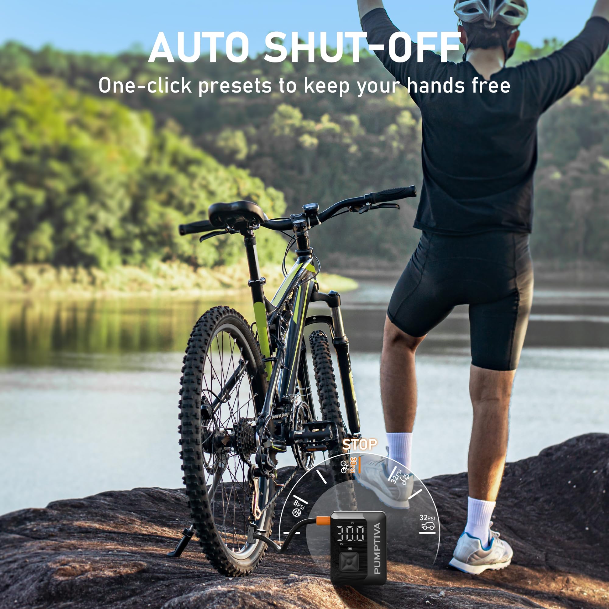 Pumptiva Tire Inflator Portable Air Compressor, 3X Faster Portable Tire Inflator for Car 150PSI Air Pump for Car Tires with LED Light, Auto Shut-Off for Motorcycle, Bicycle, Bike, Ball (Black)