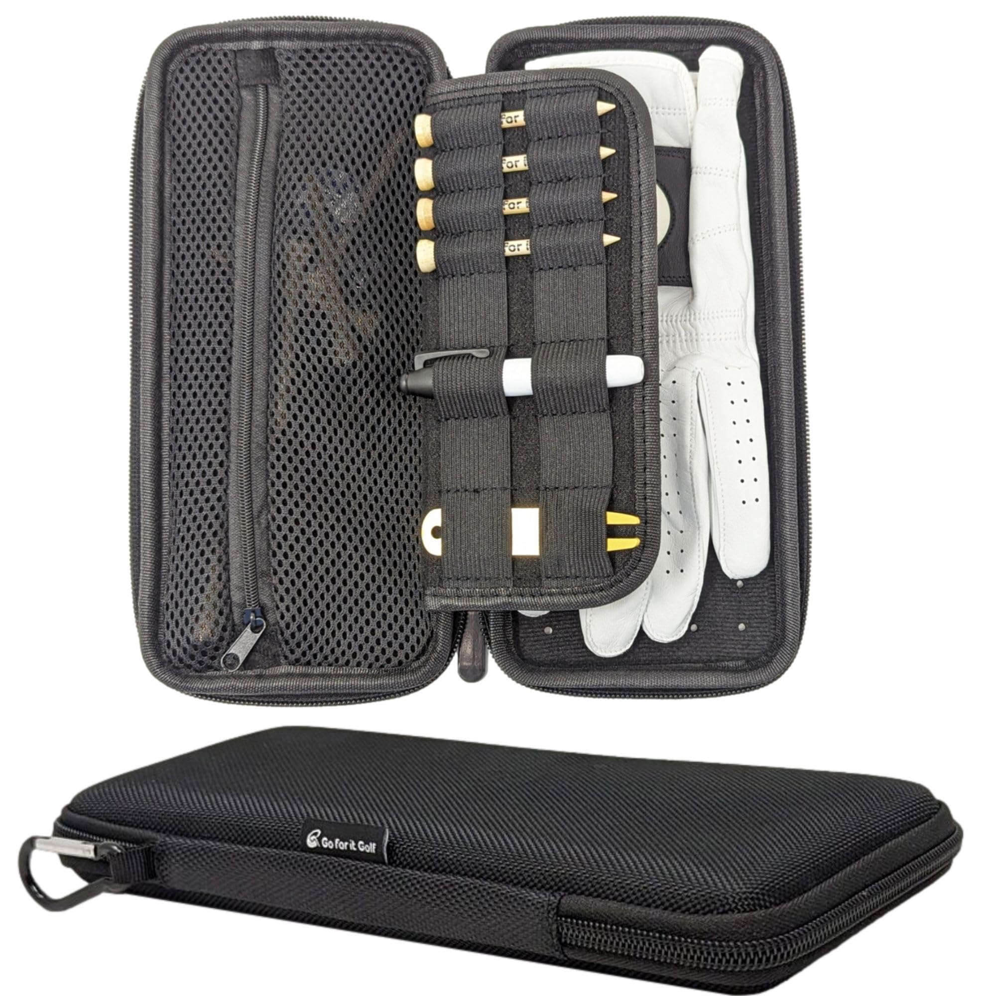 Go For It Golf Glove Case For a Wrinkle Free Glove - Golf Case with Magnetic Glove Holder - Organizer for Golf Divot Tool and Golf Accessories for Men & Women - Key Holder Case