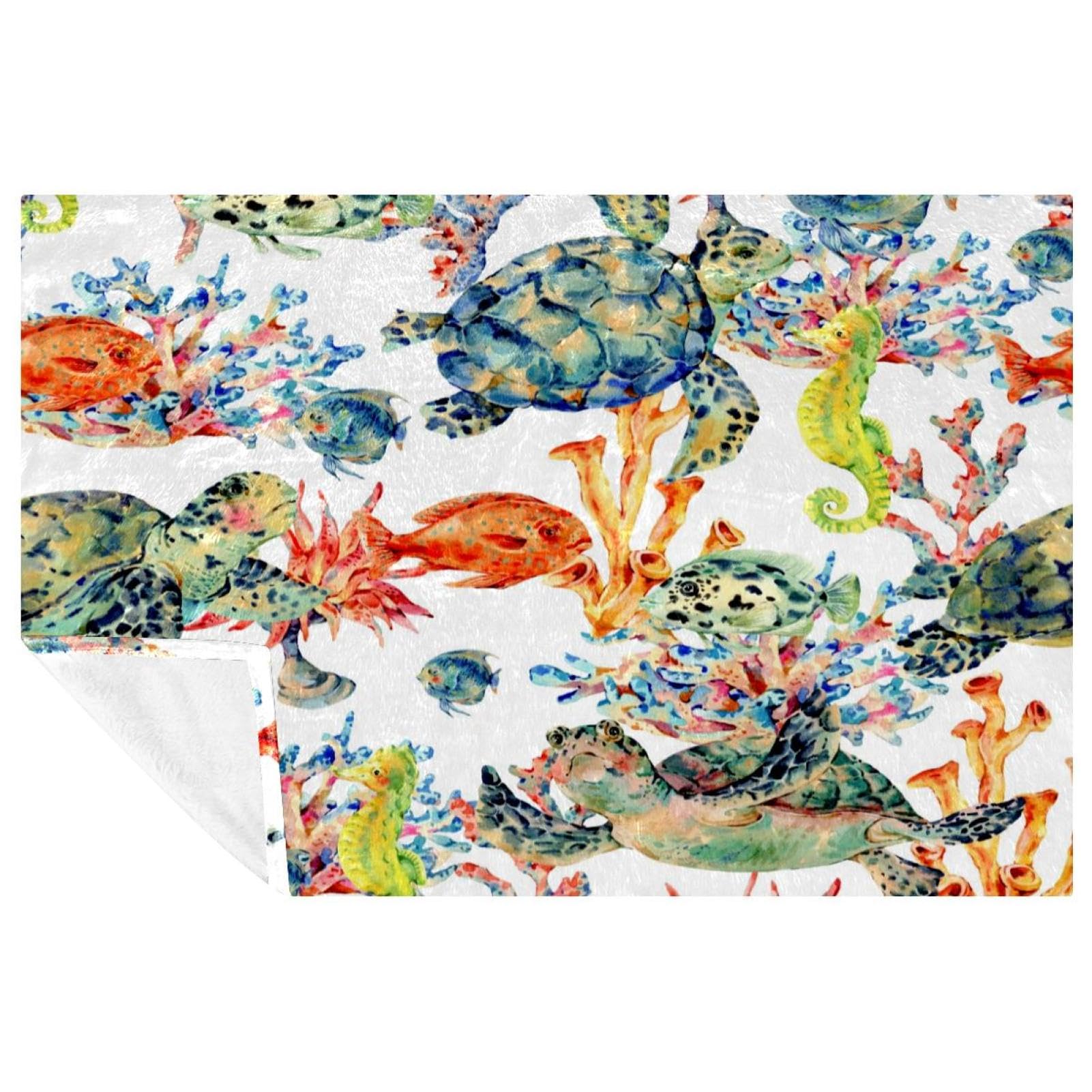 Couverture lit tortue hippocampe poisson algue plaid chaud 150x100cm