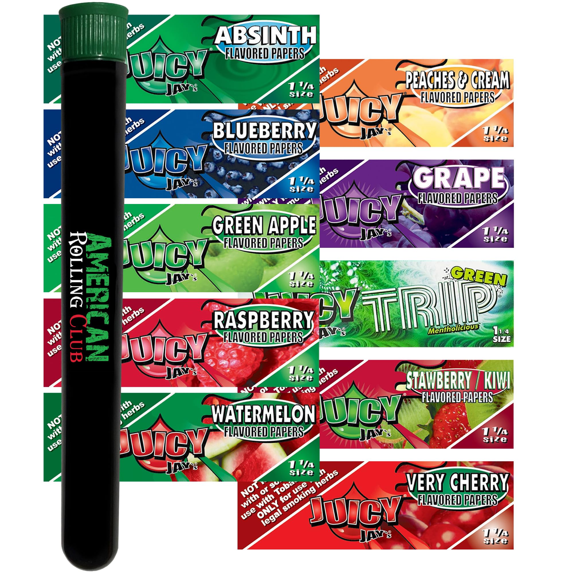Roll With Us DepotJuicy Jay's Assorted 10 Pack of 1 1/4 Size Cigarette Rolling Papers | Mix 3 | Includes an American Rolling Club Saver Tube