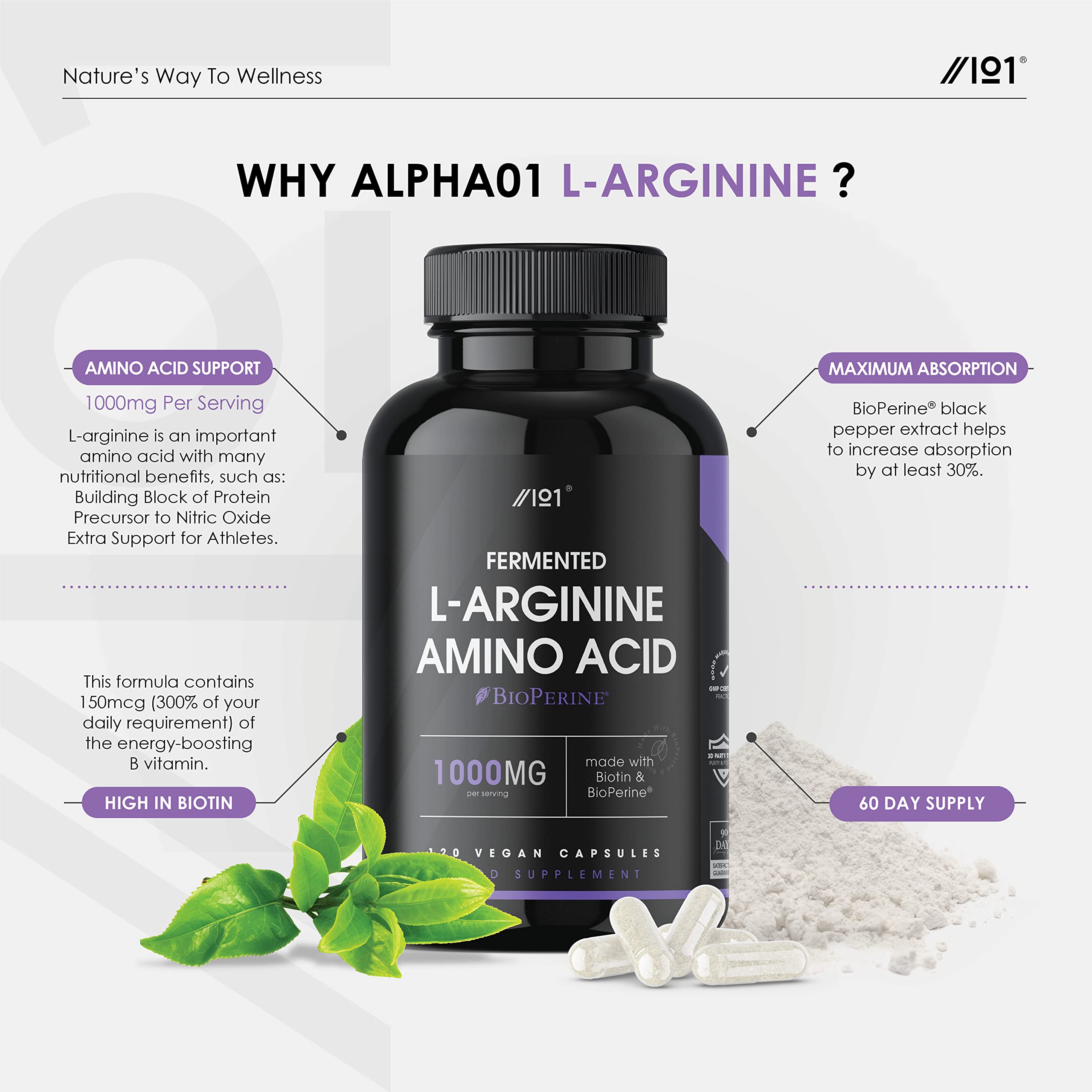 Buy Fermented LArginine with BioPerine® & Biotin 1000mg Potent Amino