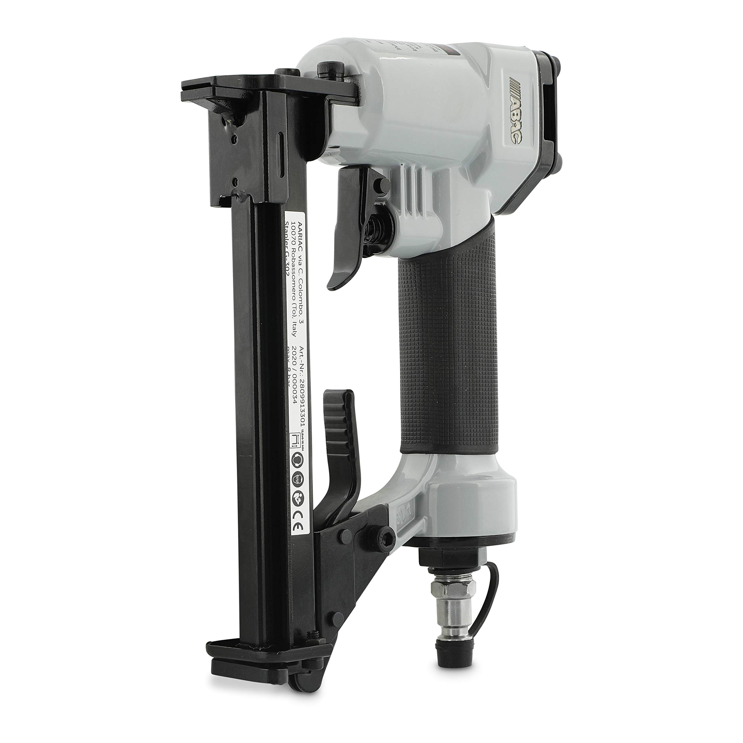 ABAC Cucitrice Pneumatica G-302 - Valigetta in plastica con accessori (chiave esagonale 3 e 4 mm + bottiglia d'olio vuota) - Fino a 100 punti - Lunghezza punti: 6-16 mm