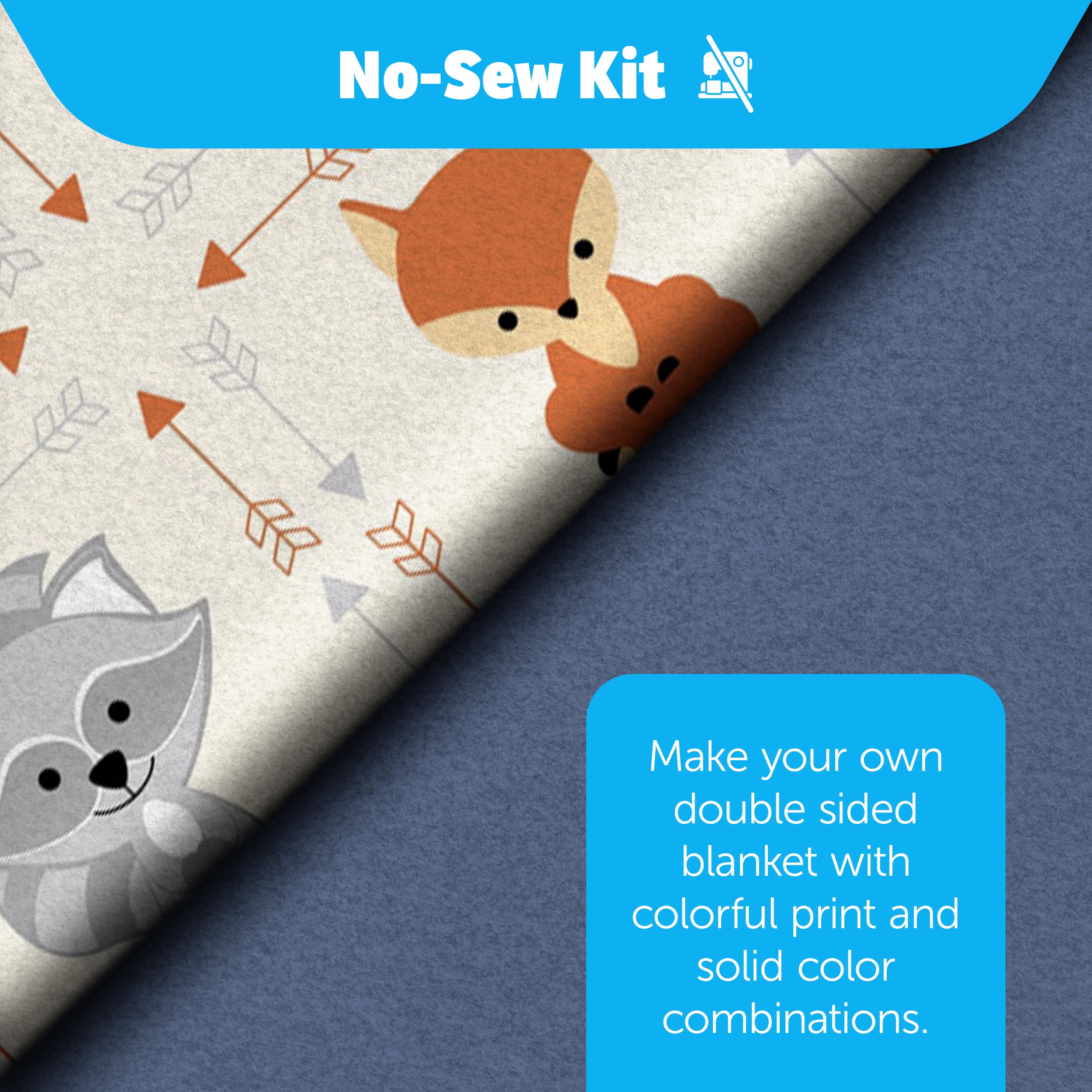 David Textiles No-Sew Throw Fleece Fabric DIY Blanket Making Kit, Make Your Own, Anti-Pill, Animal Buddies, 50x60 Inches