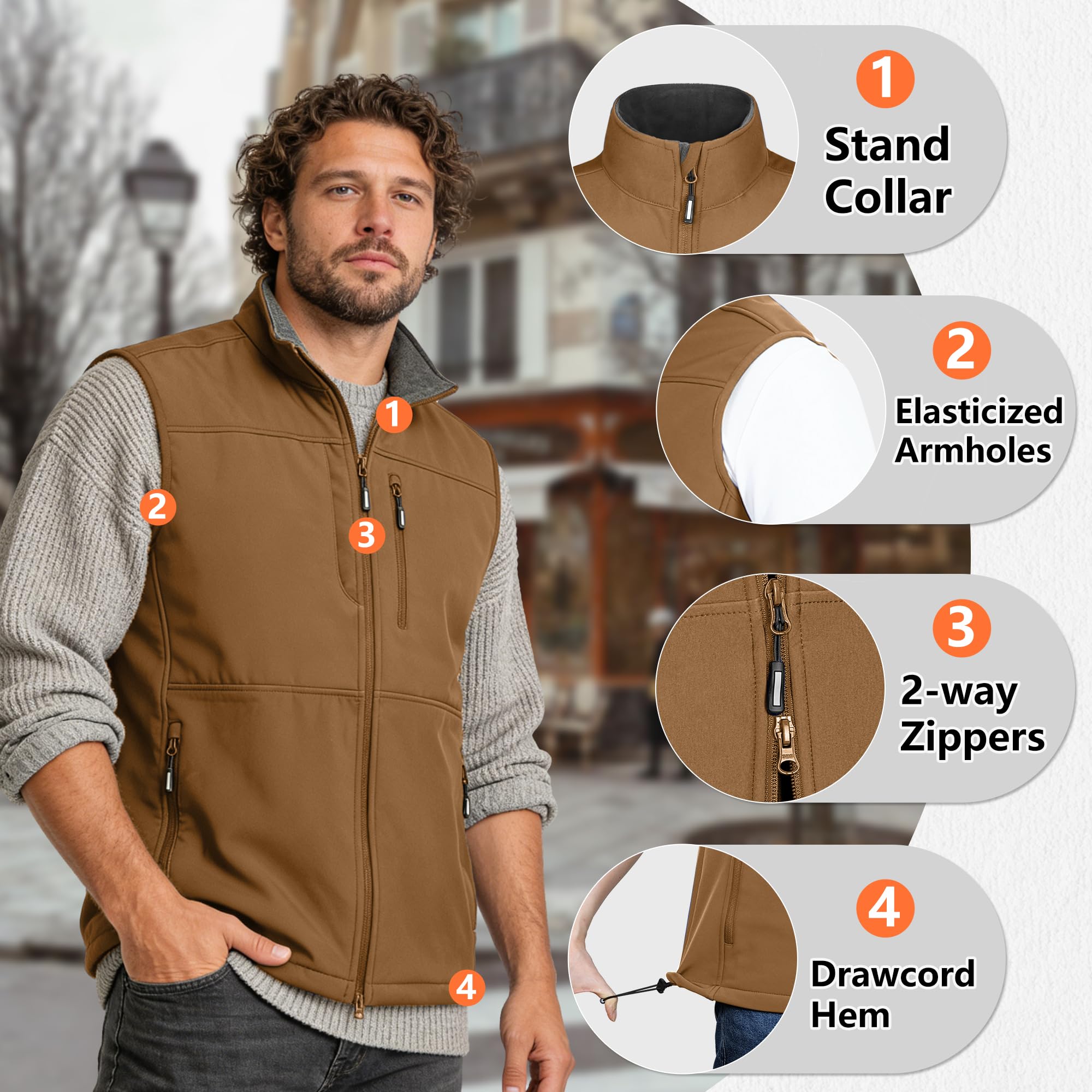 Outdoor Ventures Gilet da corsa da uomo, leggero, antivento, foderato in pile, Softshell, senza maniche, per golf