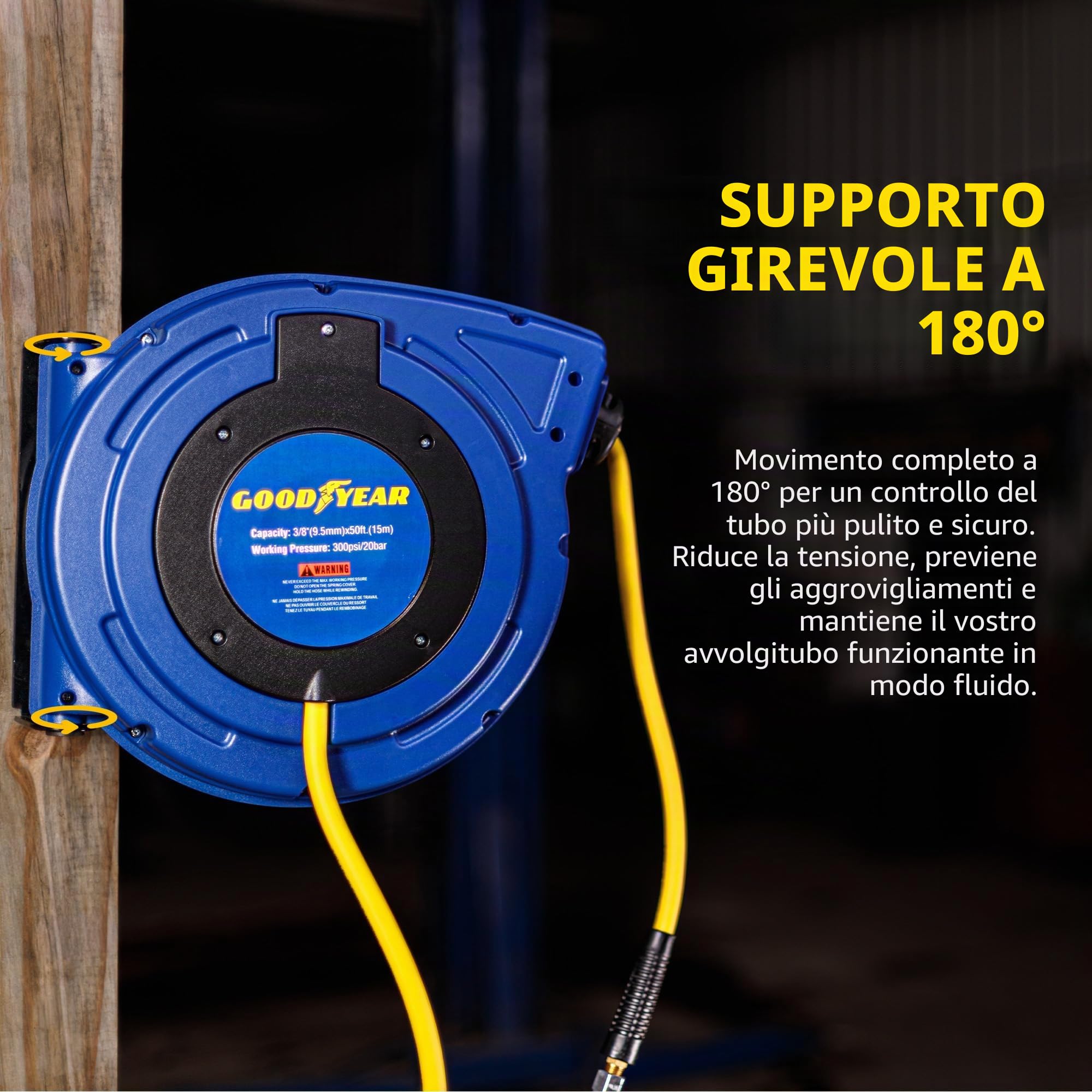Goodyear 27527153g Chiuso Retrattile compressore d'Aria/Acqua avvolgitubo con 3/8 in. x 50 ft. Ibrida Polymer Tubo Flessibile, Max. 300psi