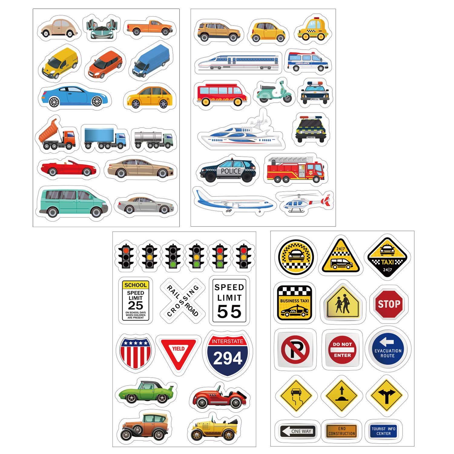 EKIND Car Stickers Sets for Toy Auto Car DIY Traffic Adhesive Removable Stickers (Set of 4)
