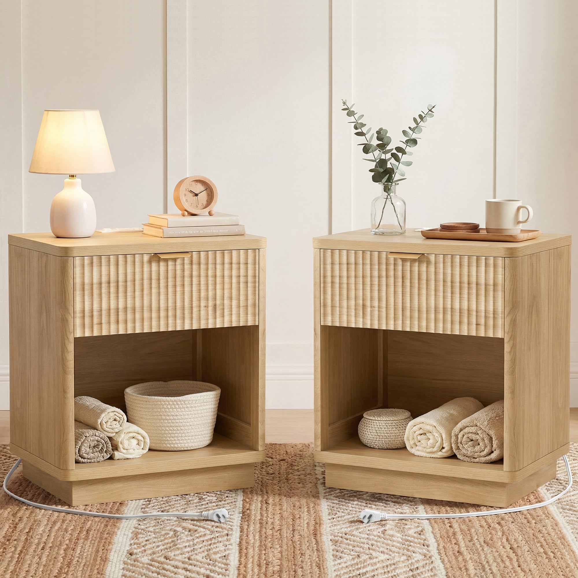 Amazon.com: Nasonet Fluted Nightstands Set of 2 with Charging
