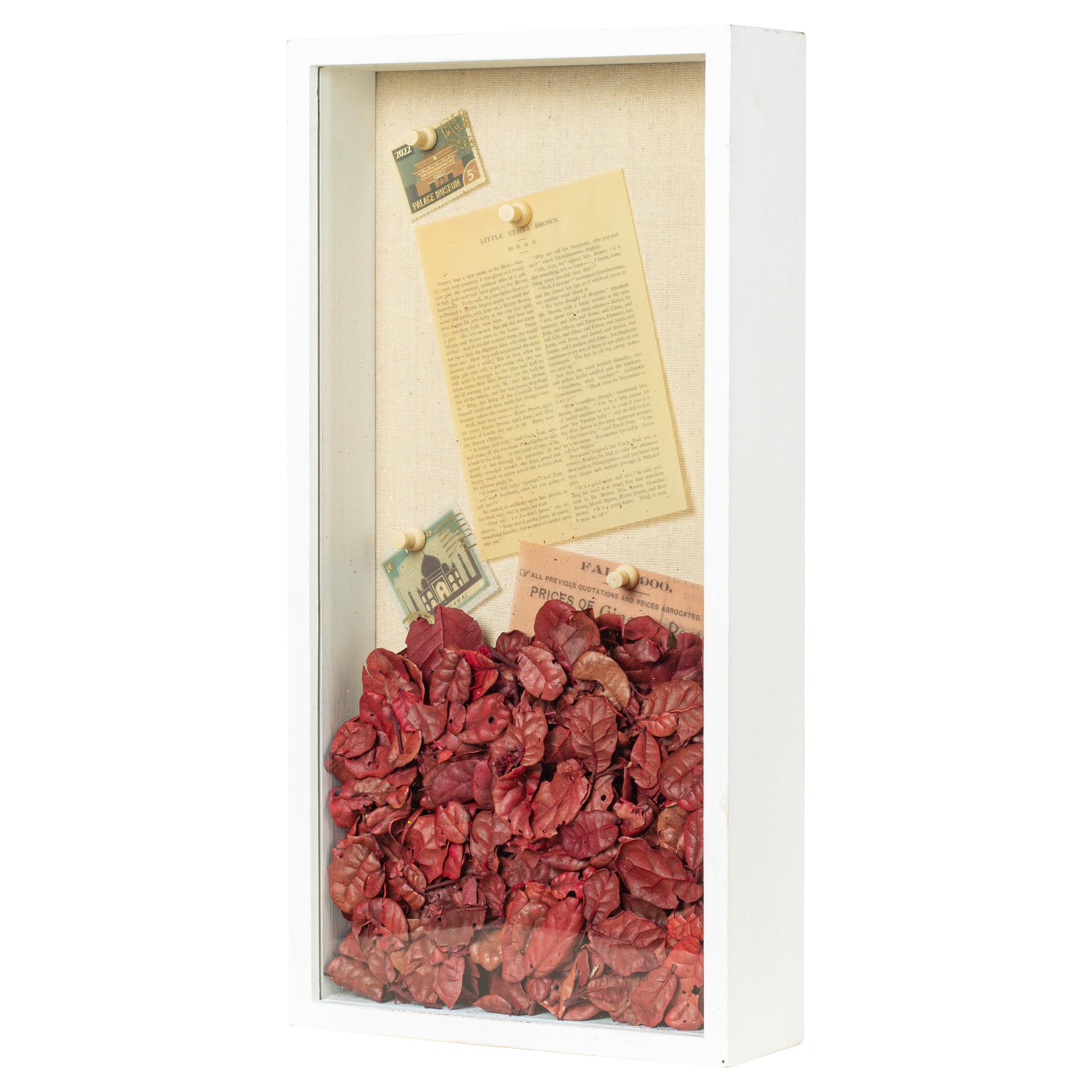 Shadow Box Frame 8x16 Shadow Box Display Case with Linen Back of Awards Memorabilia Flower, Pictures, Keepsakes、Bouquet、Medals and More Photos Memory Box White