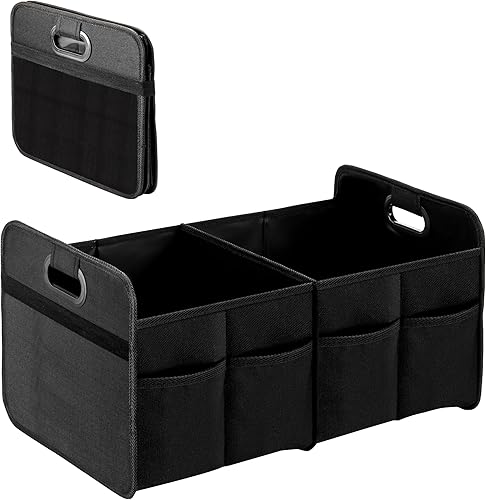YSSOA Organizador de maletero para cocheSUVcamión, caja de almacenamiento plegable de 2 compartimentos, 600D impermeable poliéster Oxford 50L,