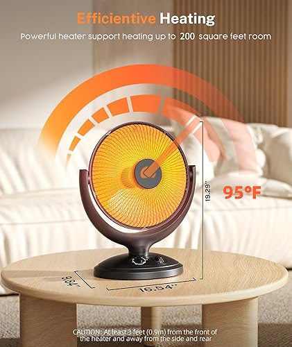 Miniatura 7 de Calentador de espacio, calentadores eléctricos con termostato y tiempo, calentador de platos radiante con protección de vuelco y sobrecalentamiento,