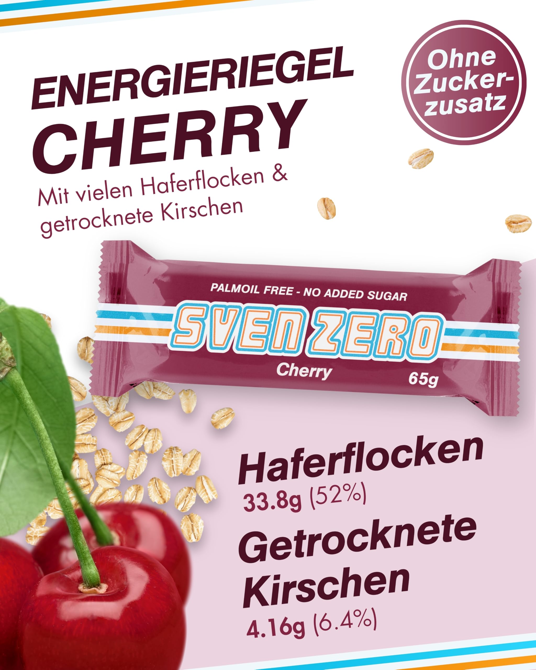 Sven Jack (Energy Cake) Haferriegel Zero Cherry 20x 65g | Haferflocken Riegel mit Kirsche I Energieriegel ohne Zucker & Palmöl I Vegane Haferriegel I No added sugar I Kalorien Riegel I Müsliriegel