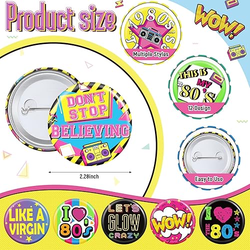 Miniatura 2 de Yaomiao Accesorios de botones de fiesta de los años 80 para mujer, alfileres para chaquetas, botones, para mochilas, ropa, decoraciones de los años