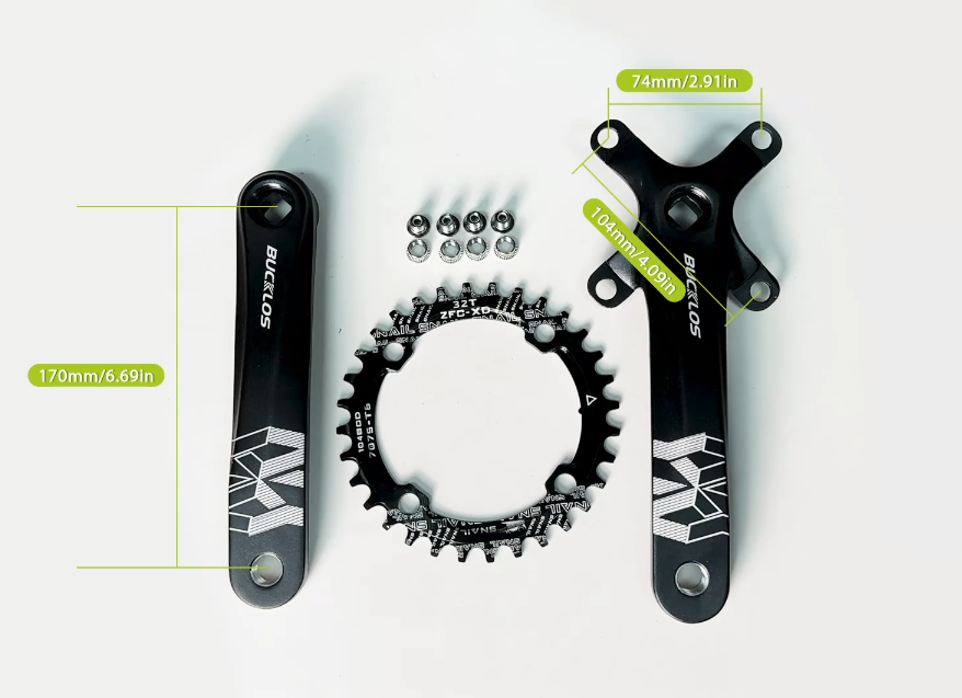 Fiets Vierkante Taper Crankstel 170mm Mountainbike Crank Arm Set 104 30T/32T /34T/36T/38T/40T/42T/44T/46T/48T Enkele Kettingblad voor 8-12 Speed