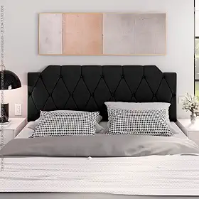 Cabeceira Box Estofada Painel Quarto Queen Suspensa Almofadada (Preto)