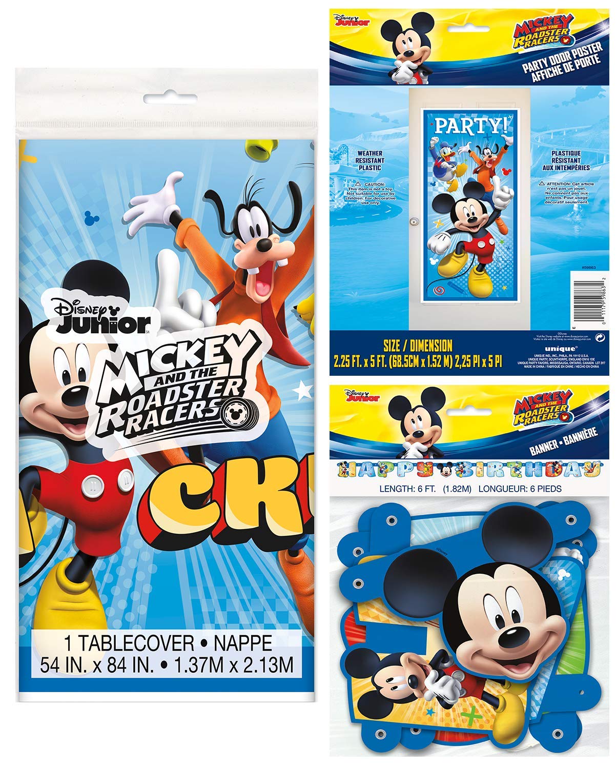BashBox DisneyMickey Mouse Birthday Party Supplies Decorations Pack Including Tablecover, Door Poster and Banner
