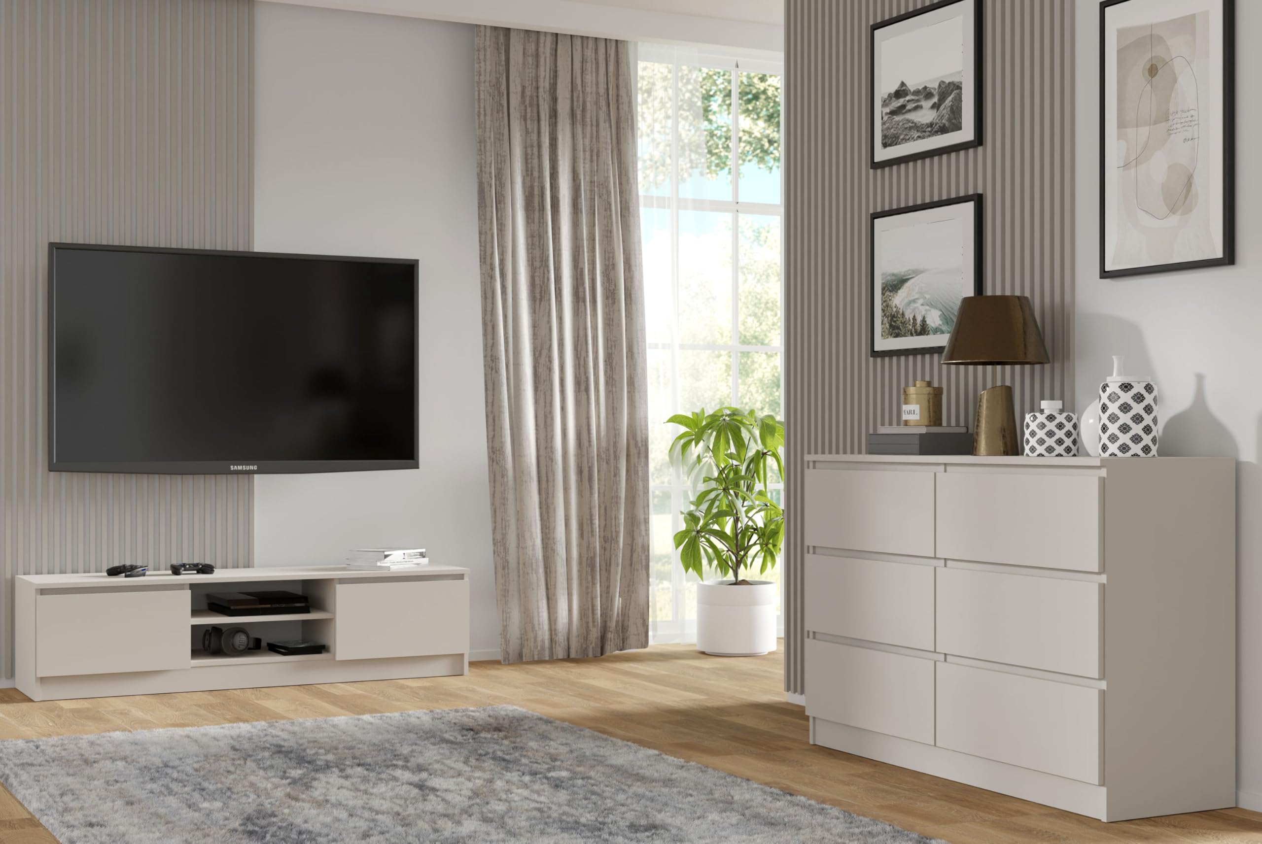 Homlando Cassettiera Maja S6, 120 x 40 x 80,5 cm, con 6 cassetti, credenza moderna senza maniglie, stabile cassettiera per corridoio, camera da letto o ufficio (cashmere)