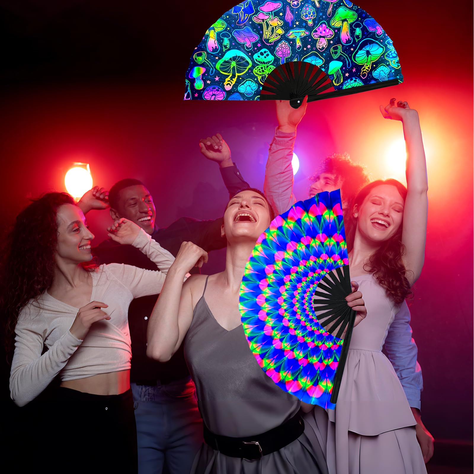 Amajiji Grande ventaglio pieghevole da rave per ballare in linea, per ballare gli stivali sul terreno, feste, decorazioni, festival (fungo