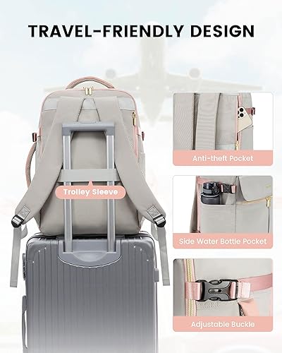 Miniatura 7 de LOVEVOOK Mochila de transporte, mochila de viaje de 40L para mujer con 3 cubos de embalaje, rosa gris, Mochila de viaje