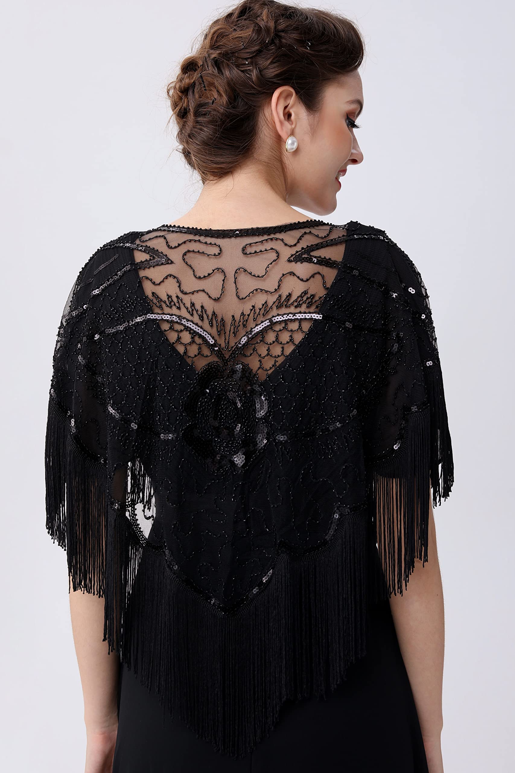 Coucoland Châle à Franges 1920s-pour Femme Cape Pailleté de Soirée Vintage Châle Art déco de Mariage Accessoires de Flapper Année 20