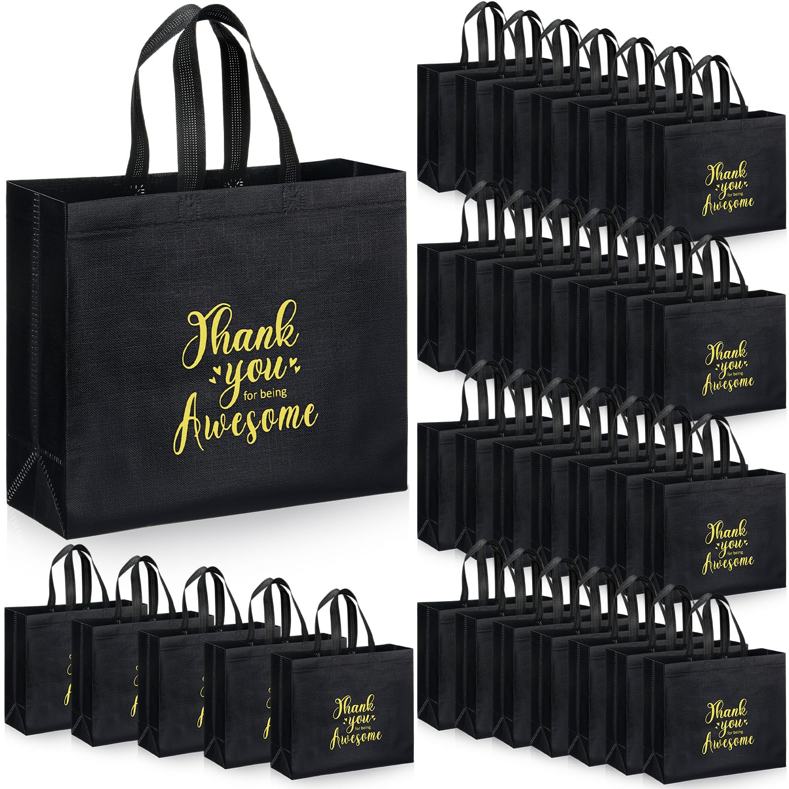 Silkfly 50 Pcs Thank You Reusable Gift Bag, Employee Appreciation Glossy Reusable totes, Thank You for Being Awesome Gift Bag with Handles(12.2 x 4.7