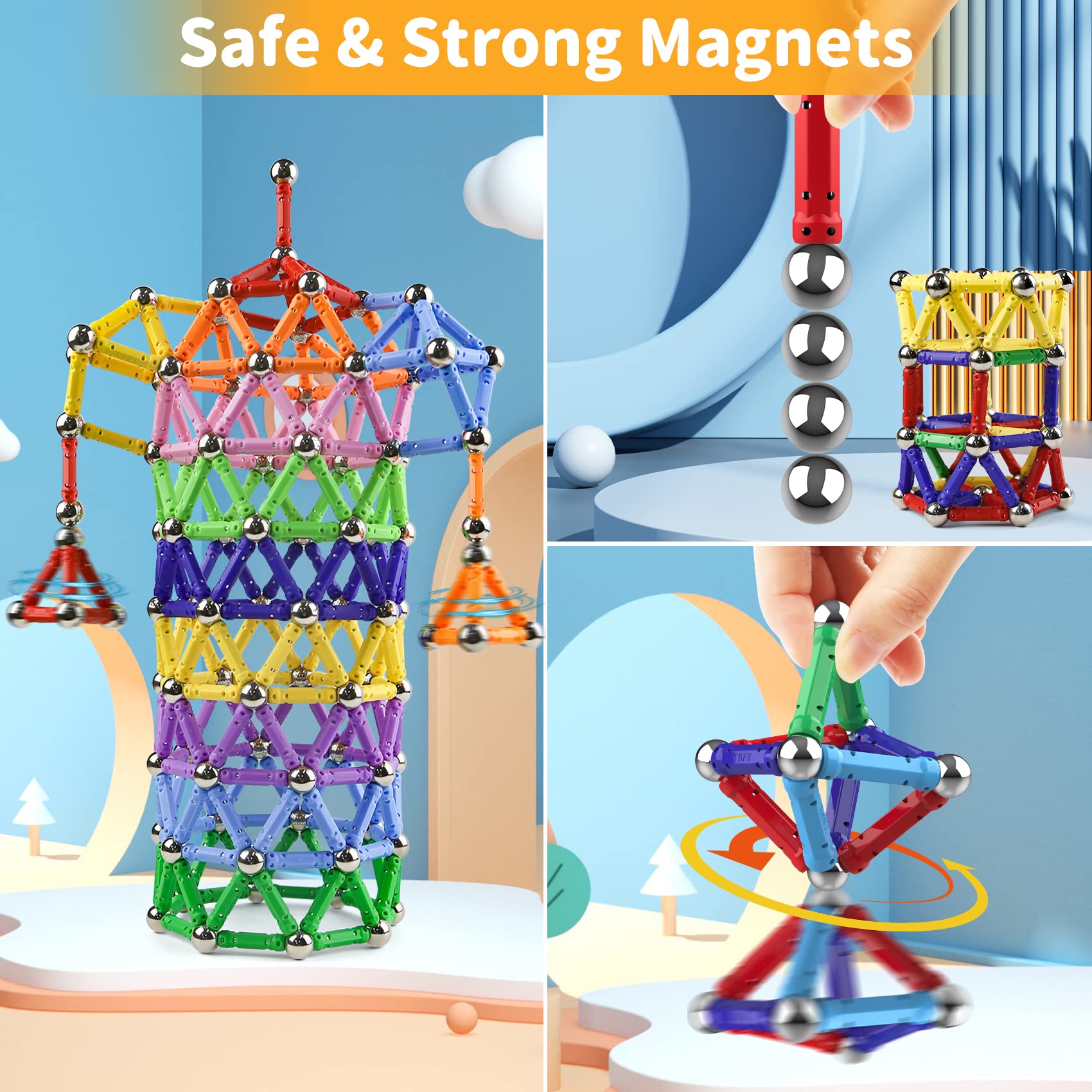 320 Stücke Magnetische Bausteine, Magnetische Stöcke Spielzeug, Magnet Lernspielzeug, 3D Puzzle Bauspielzeug Magnete Konstruktions Magnetblöcke, Stapelspielzeug-Set für Kinder und Erwachsene