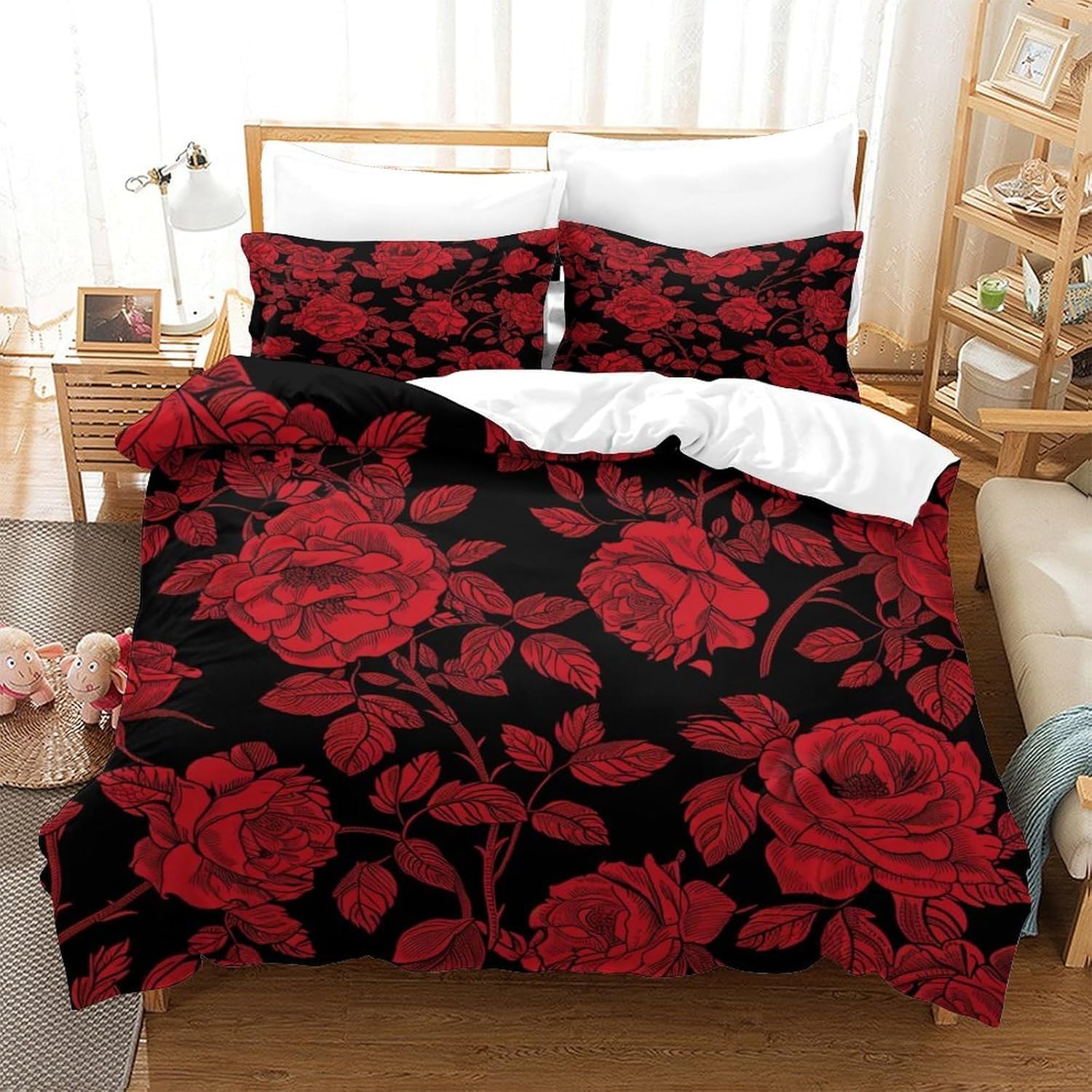 Parure de lit de qualité supérieure fleur rose 3D en microfibre confortable