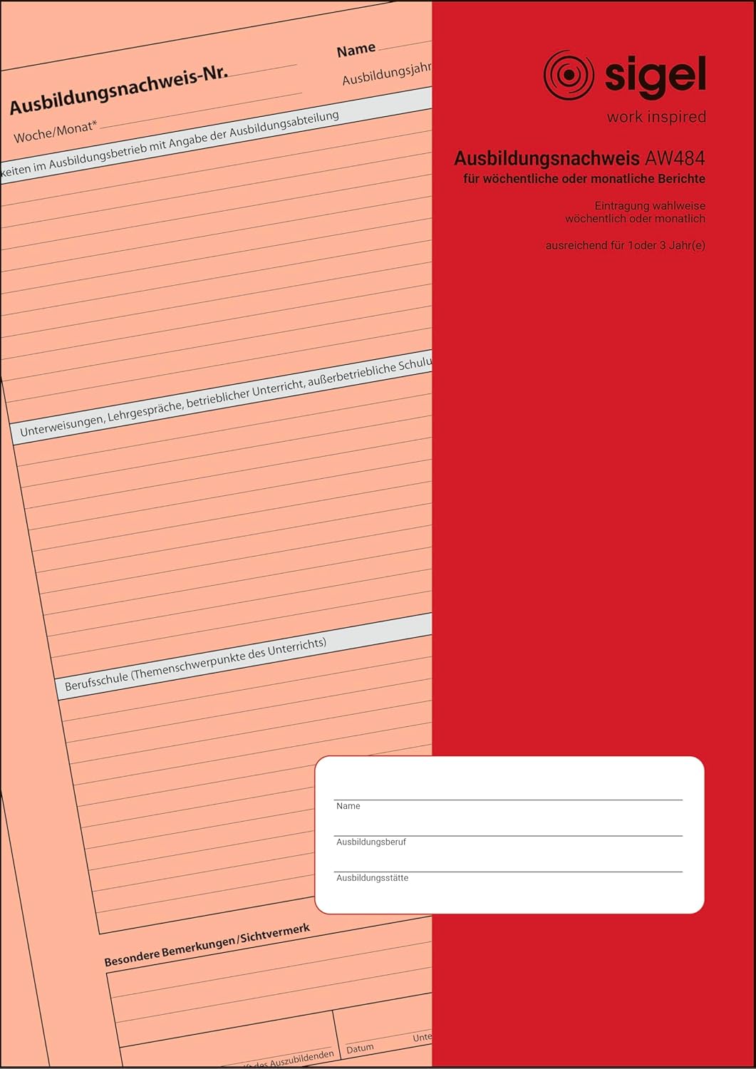 Sigel AW484 Training Certificate A4 Report Book for Weekly or Monthly Notes A4 28 Pages