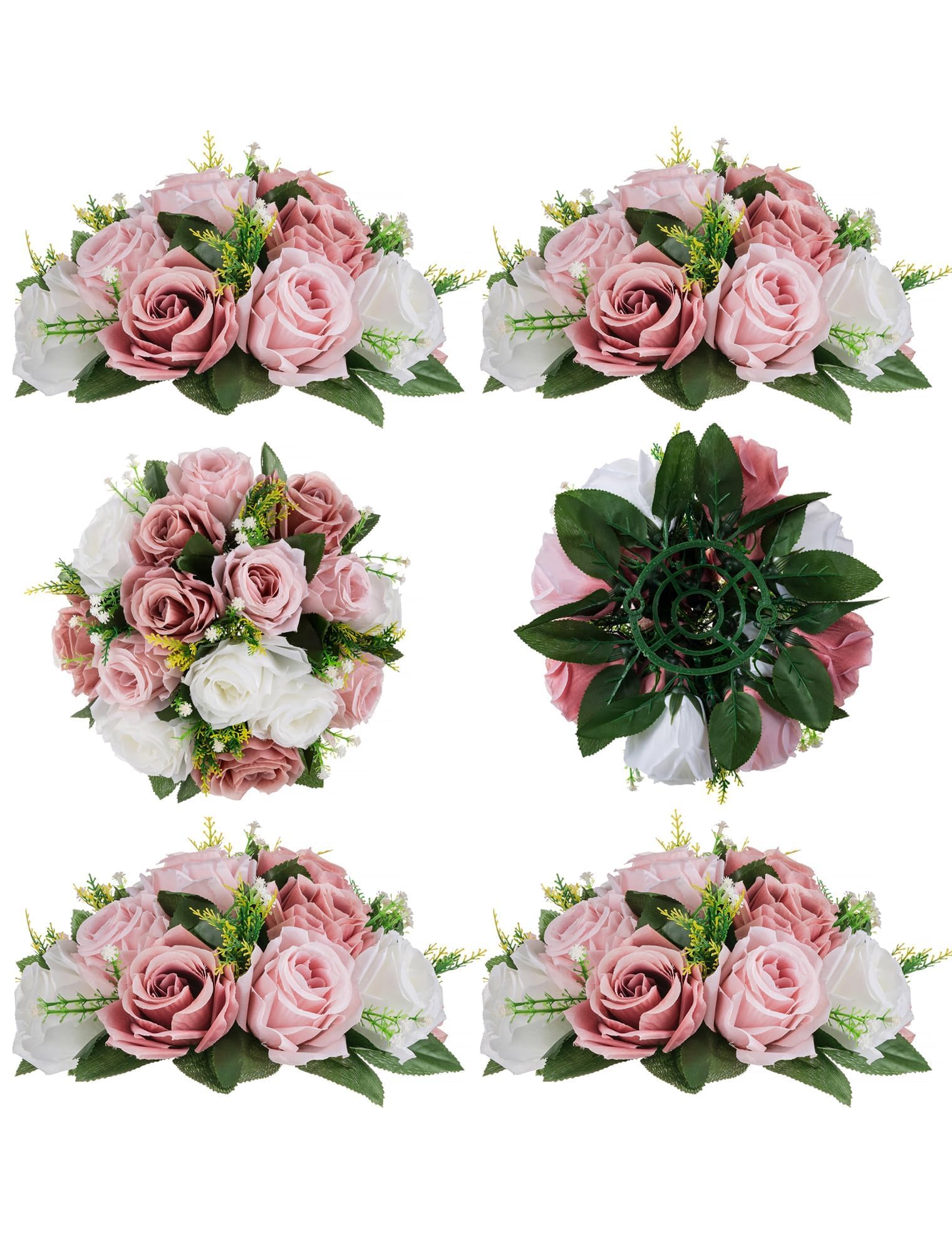 BLOSMON Blumenstrauß Blumengestecke Künstlich Deko Rose 6 Pcs Staubrosa Künstliche Blumenstrauss Blumen Tischdekoration Blumenkugel Valentinstag Rosenstrauss Echt for Hochzeit Muttertagsgeschenk