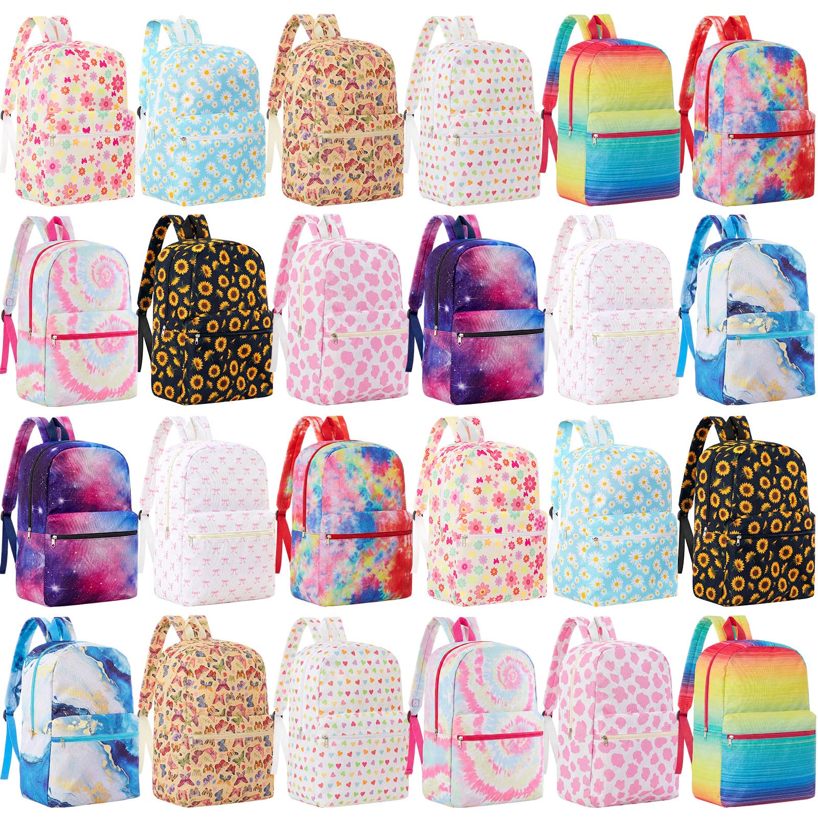 36 Pack School Backpacks for Kids Bulk, 17 Inch, Feminine Color | Wholesale Backpacks for Elementary, Middle & High School Students, Assorted Print Bookbags, Classroom Student Donations Feminine Color 17 Inch 36