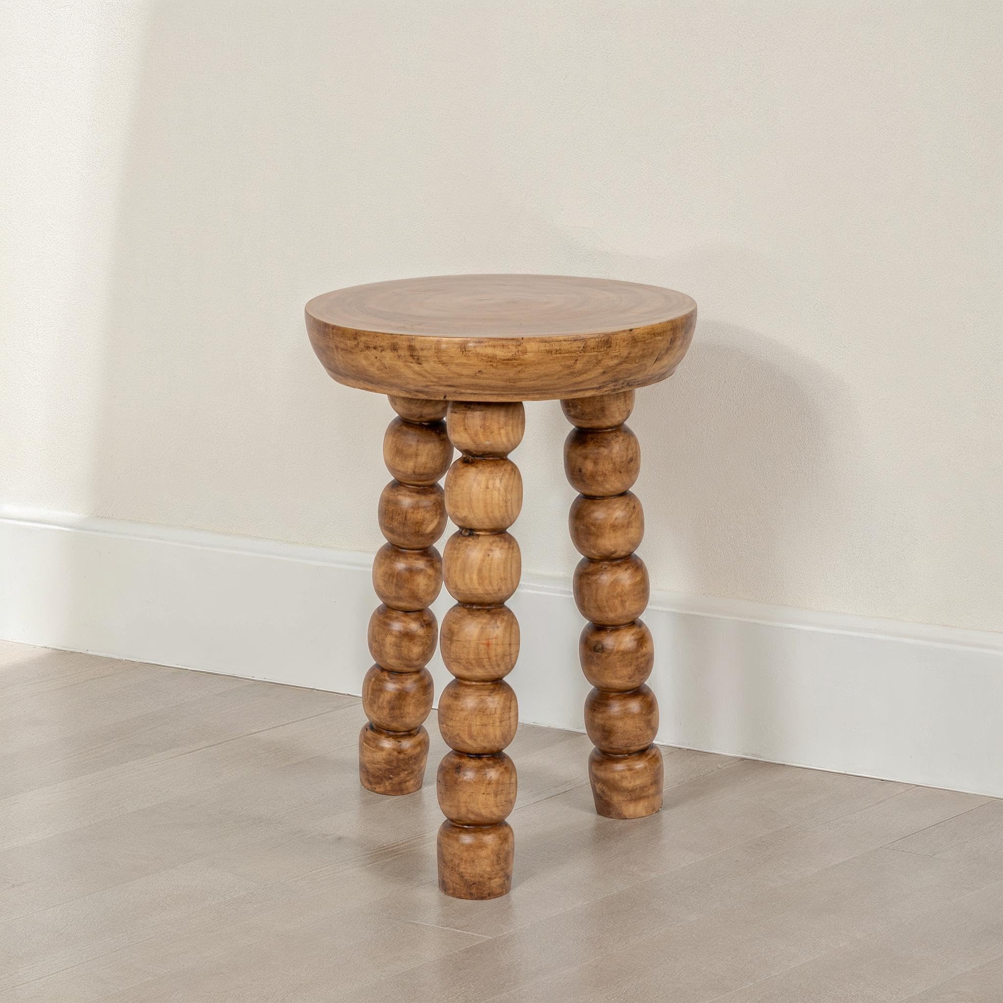 Creative Co-Op Paulownia Wood Bead Ball Tri-Pod Accent Table, Walnut