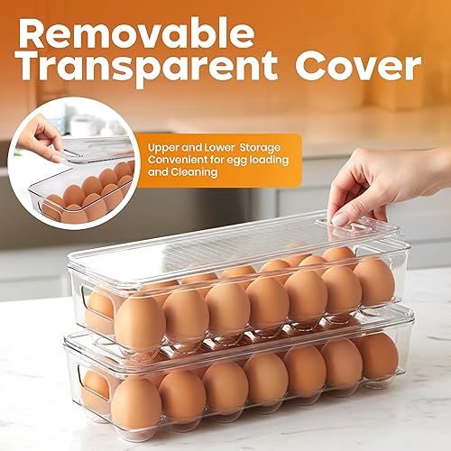 Miniatura 7 de Utopia Home Recipiente para huevos con tapa y asa para refrigerador, paquete de 1, soporte para huevos apilable transparente para almacenamiento y