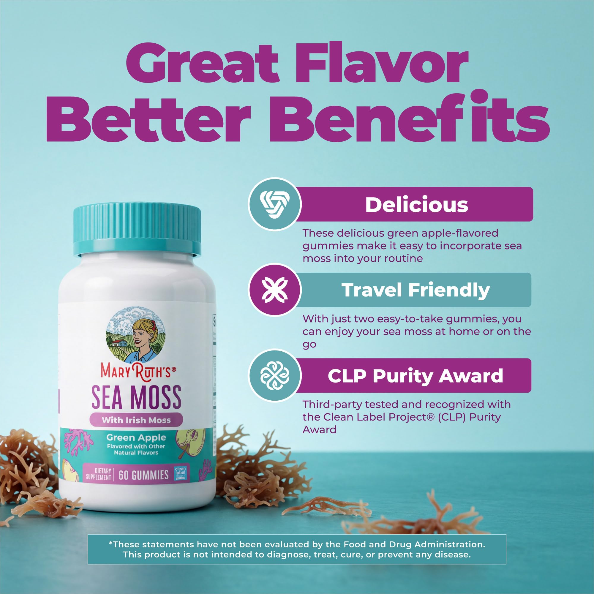 MARYRUTH'S Sea Moss Gummies, Sugar Free Made with Irish Sea Moss, 60 Count — Amazon image 5
