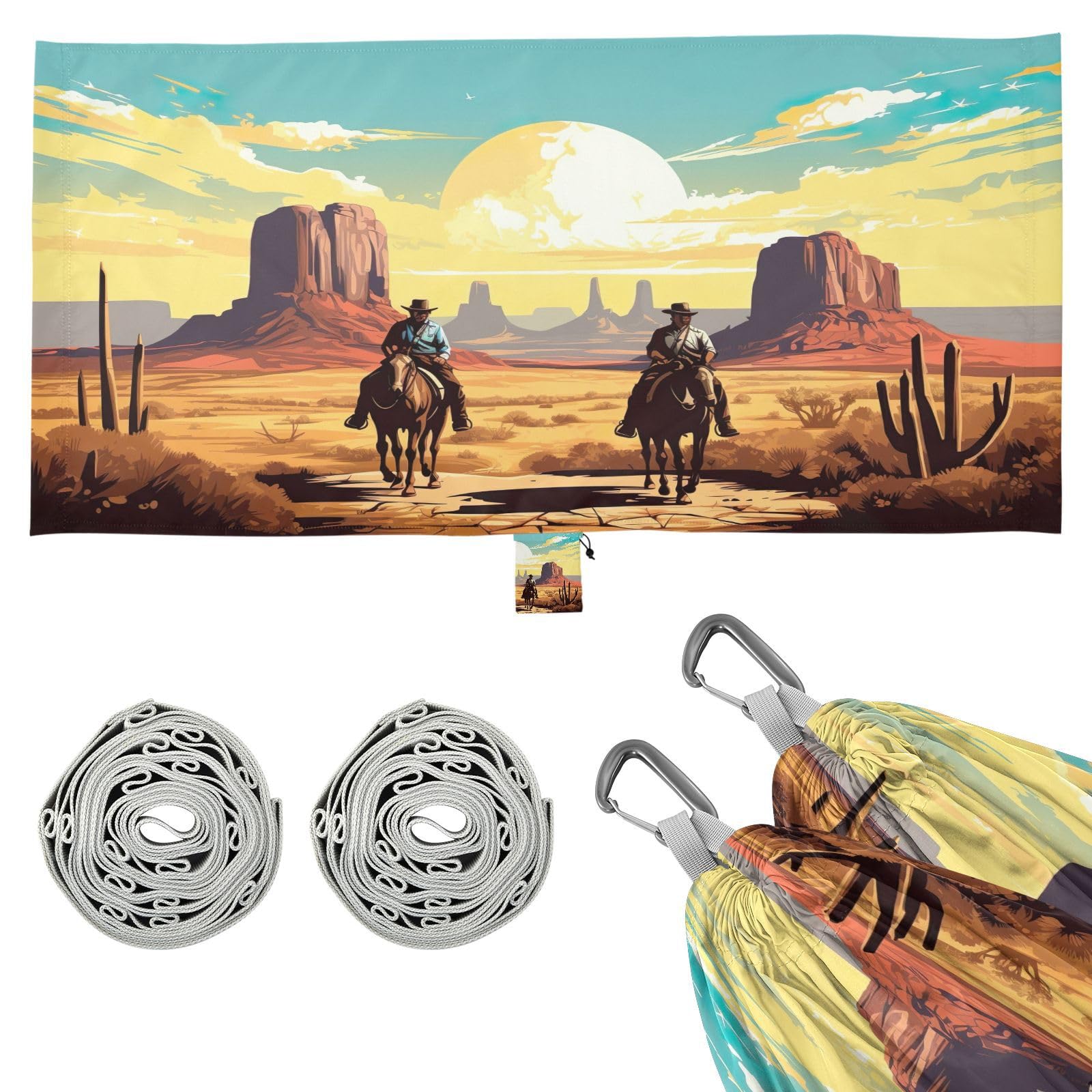 Haskirky Cowboys Camping Hammock, Single Portable Hammocks with Tree Straps & Attached Carry Bag, 330Lbs Capacity Perfect for Outside Indoor Hiking Beach Backpack Travel