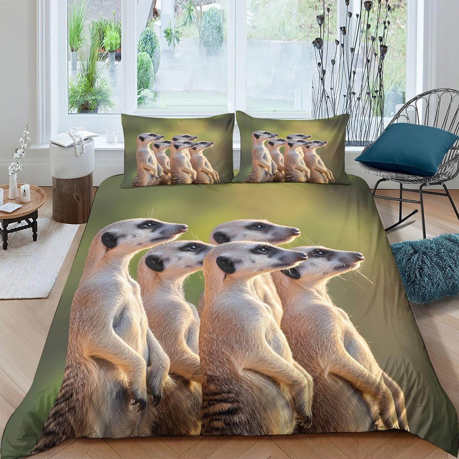 Ctjqhvkz Style-2 3D Printed Meerkat Group Fitted Sheet Microfiber Soft Animal Pattern Bed Cover For Bedroom Guest Room Decor Single（135X200cm）