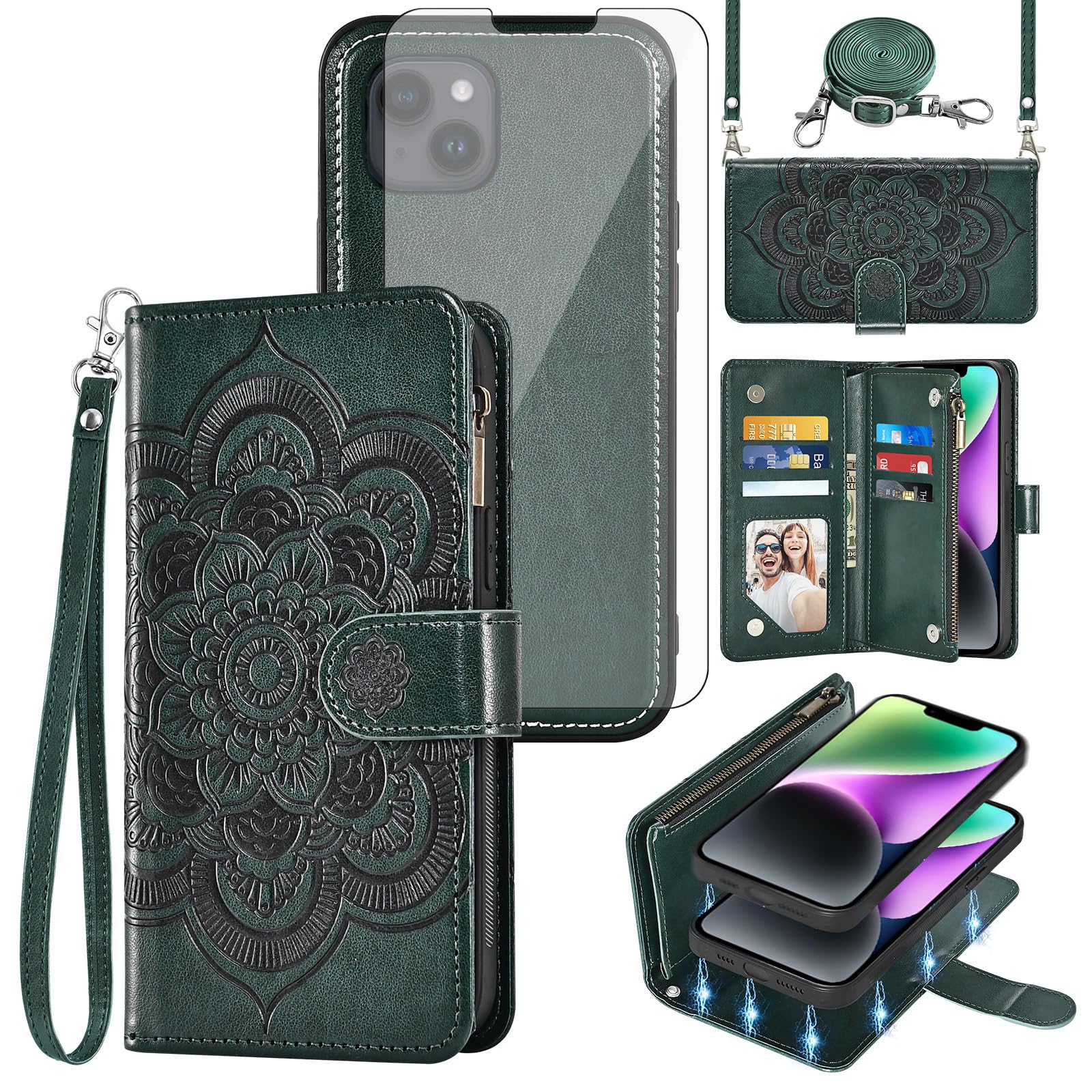 Coque iPhone 14 verte pour le shopping avec cordon et fermeture éclair - 8