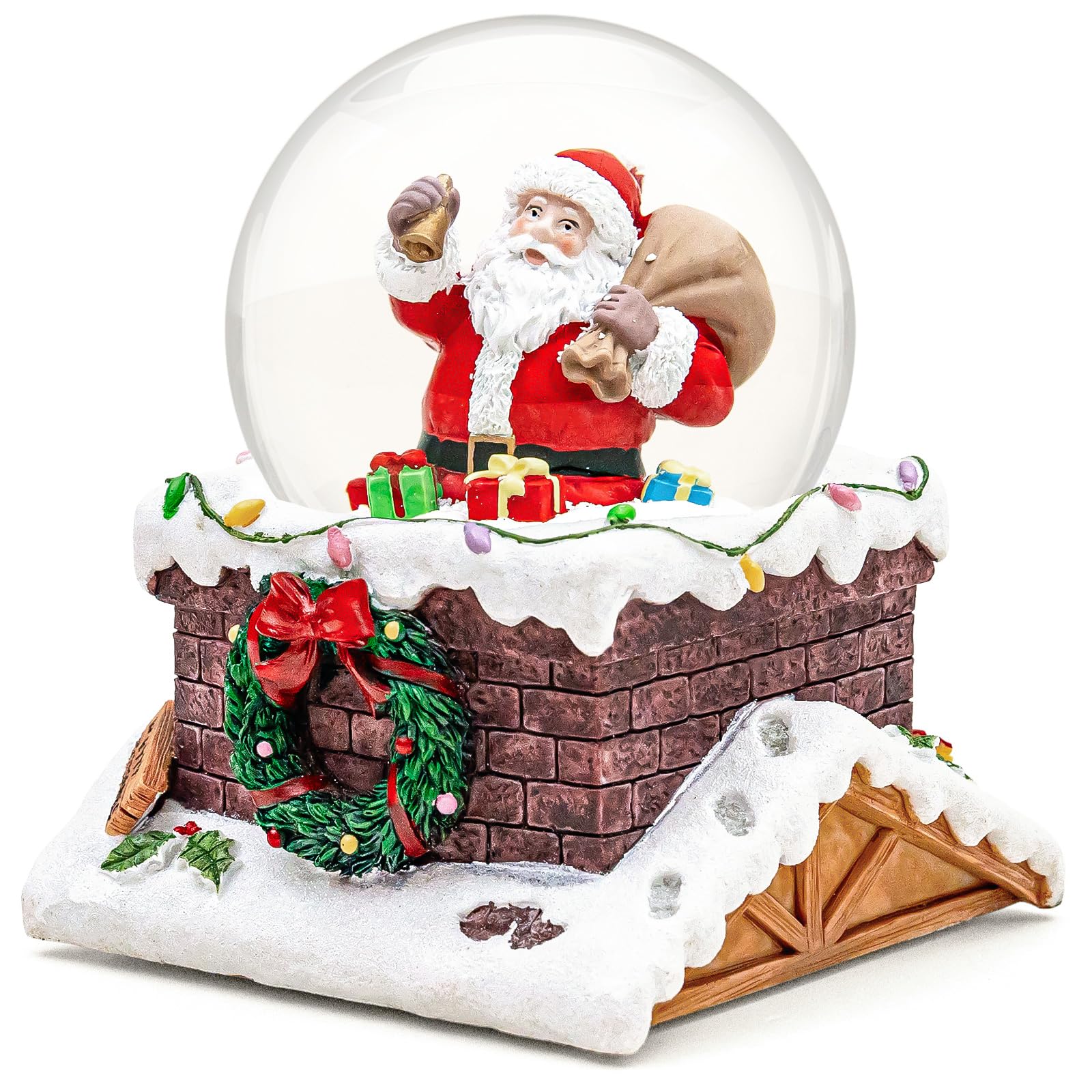 Clearance Christmas Santa Claus on Chimney Musical Snow Globe,A utomatic Snowfall Music Box,Color Lights,Festive Holiday Ornament Gifts for Families Friends Plays 14 Classic Christmas Carols