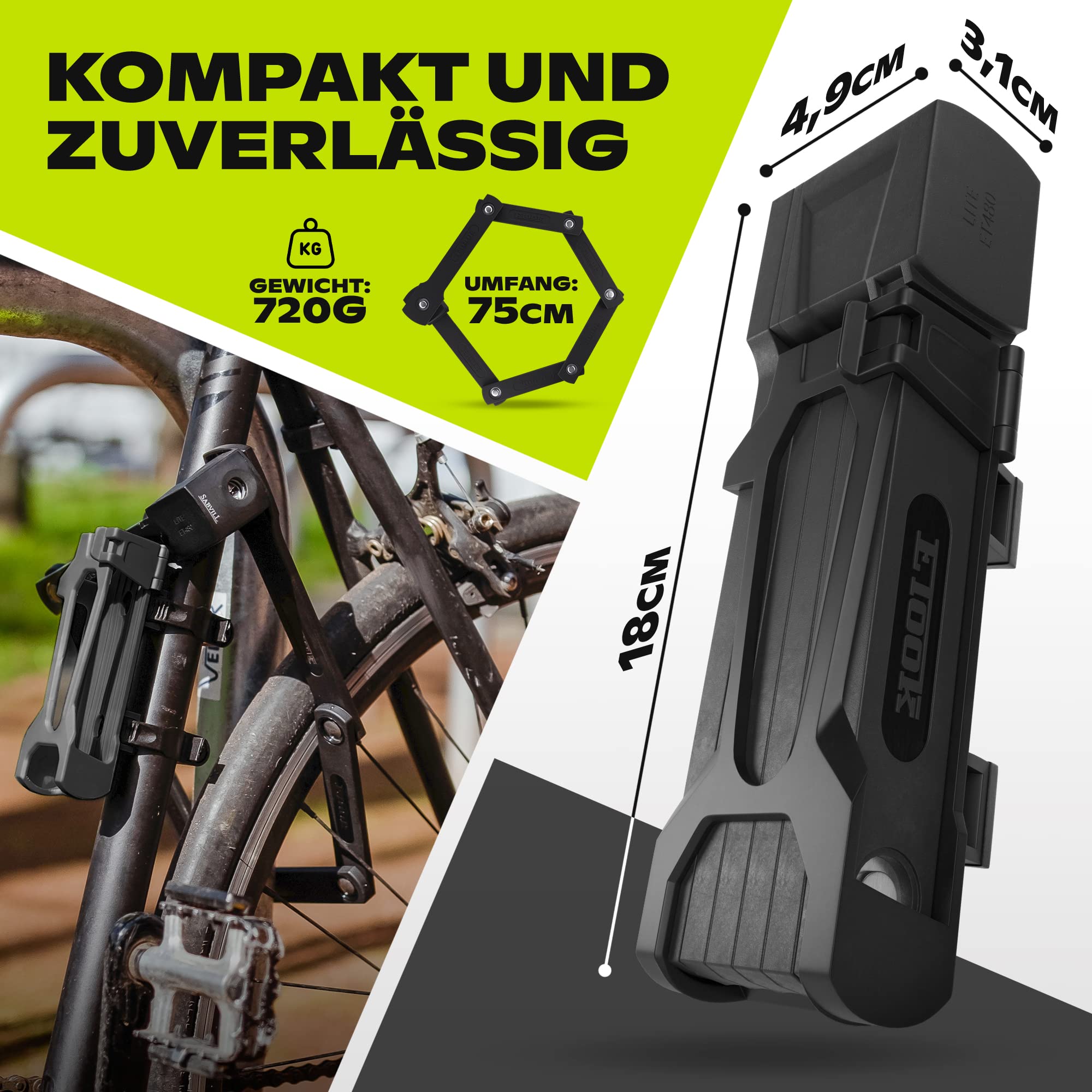 fahrradschloss gewicht SABVILL Faltschloss 75cm | Faltschloss Fahrrad inkl. Halterung & Zubehör | Extrem sicheres Fahrradschloss | Ideal als E Bike Schloss & MTB Schloss Rahmenhöhe:45 CM Capventure Gewürzregal Cabanaz - Bluetooth Helm