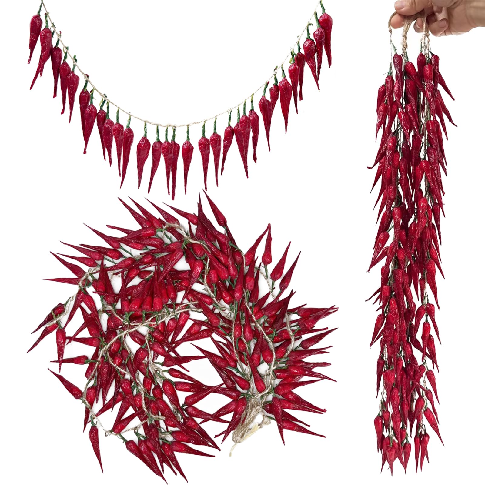 Laiiqi 6 Pcs Artificial Pepper String Fake Vegetables Chili Peppers Decor Artificial Dried Chili Strings Red Pepper Plastic Vegetables for Home Kitchen Farm Harvest Decoration Photography Props (Red)
