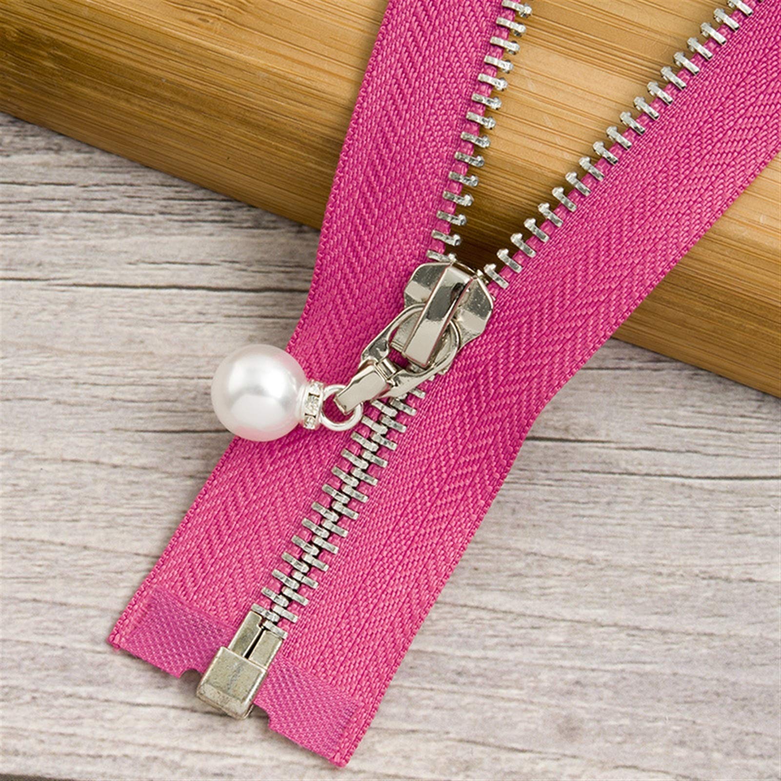 CFFQDQUANB Zipper for Bags, Zippers 1Pc 85cm 120cm 5# Pearl Metal Zipper,for Sewing Clothes Zips,(Roseredsilver85cm)