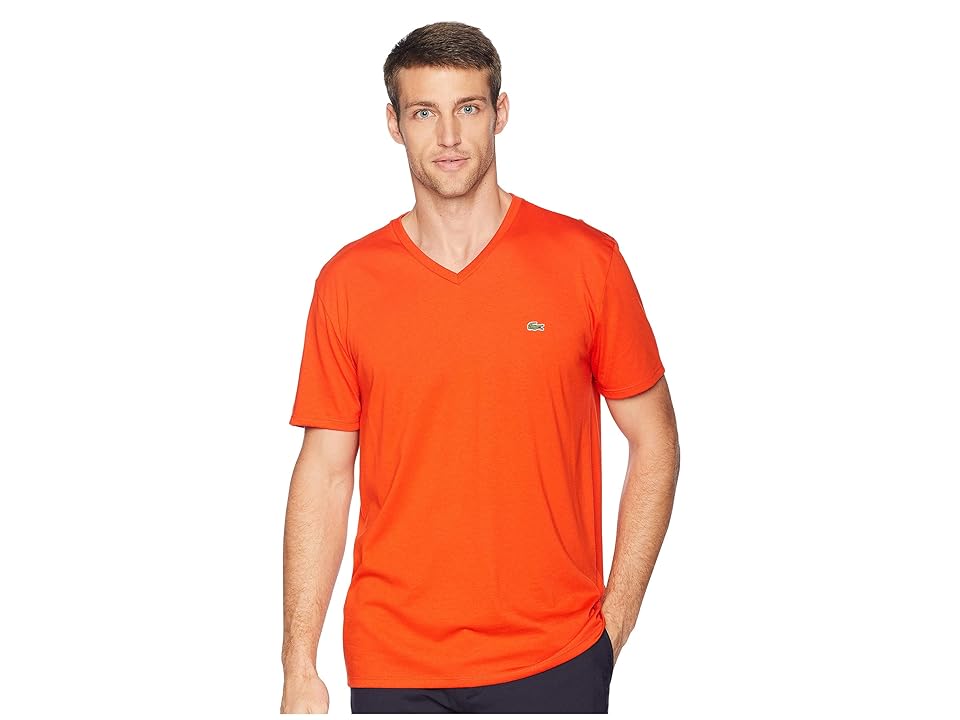 

Lacoste Short Sleeve V-Neck Pima Jersey T-Shirt (Pomegrenate) Men's T Shirt