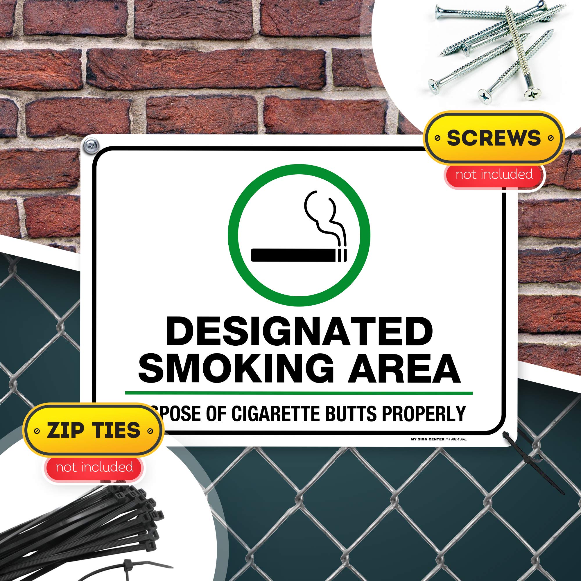 Buy Designated Smoking Area Sign Dispose Cigarette Butt Properly, Made