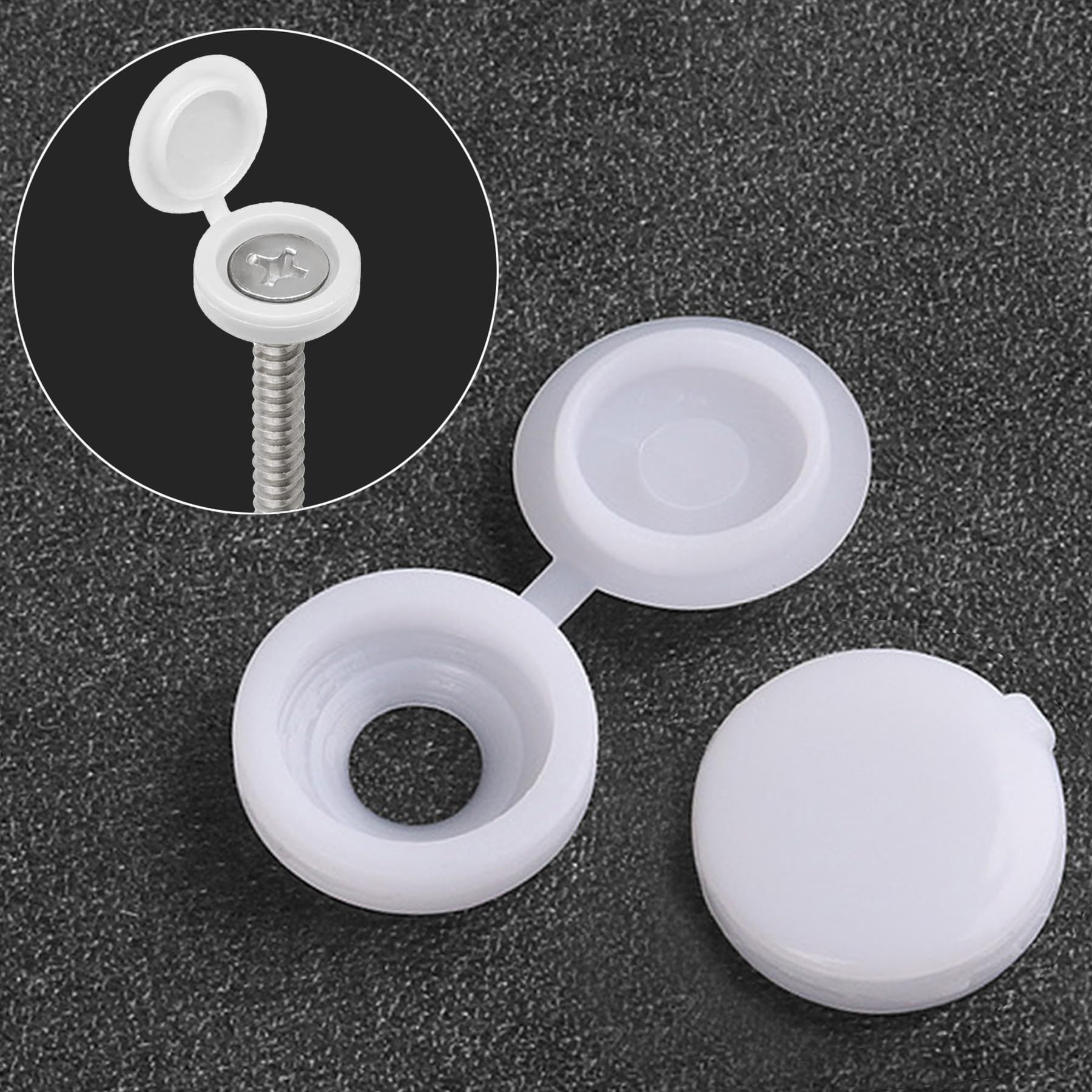 LEPEVNEY White Plastic Hinged Screw Cover Caps 5.8mm Hole Fold Snap Washer, 50 Pieces Pack