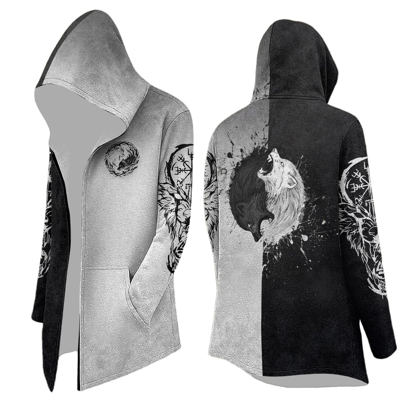 Genérico Cárdigan Largo con Capucha Estampado único para Estilo Casual Elegante Hombre Chaqueta Abrigo Ligero