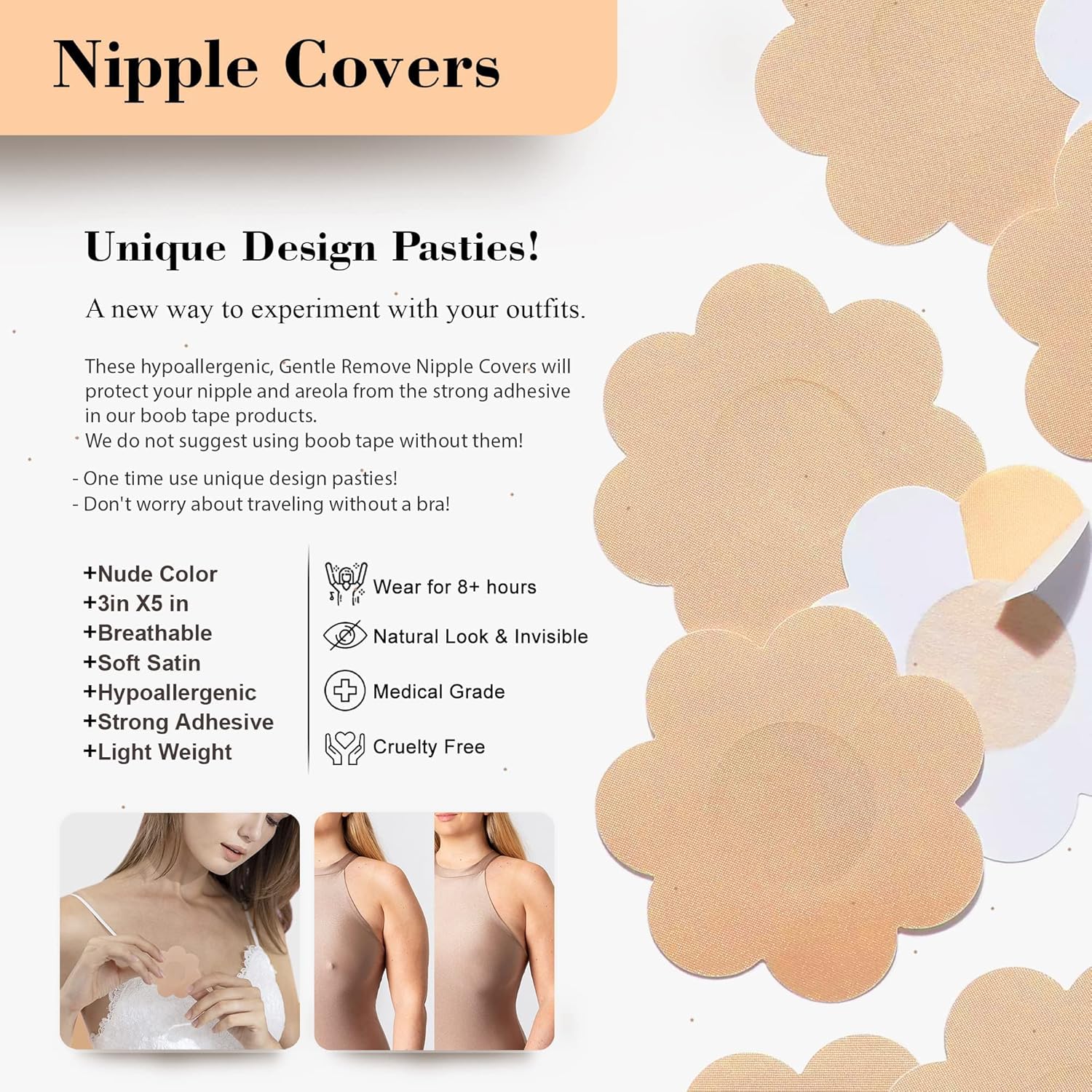 Miniatura 3 de BoobyTape, Breast Lift Tape & 10 Satin Nipple Covers,Boob Tape for A-DD Cup,Body Tape for Fashion,Bra Tape for Breasts Lift