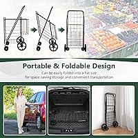 Vista 5 de Goplus Carrito de compras plegable jumbo con ruedas giratorias, carrito de compras plegable sobre ruedas con doble cesta, carrito de utilidad