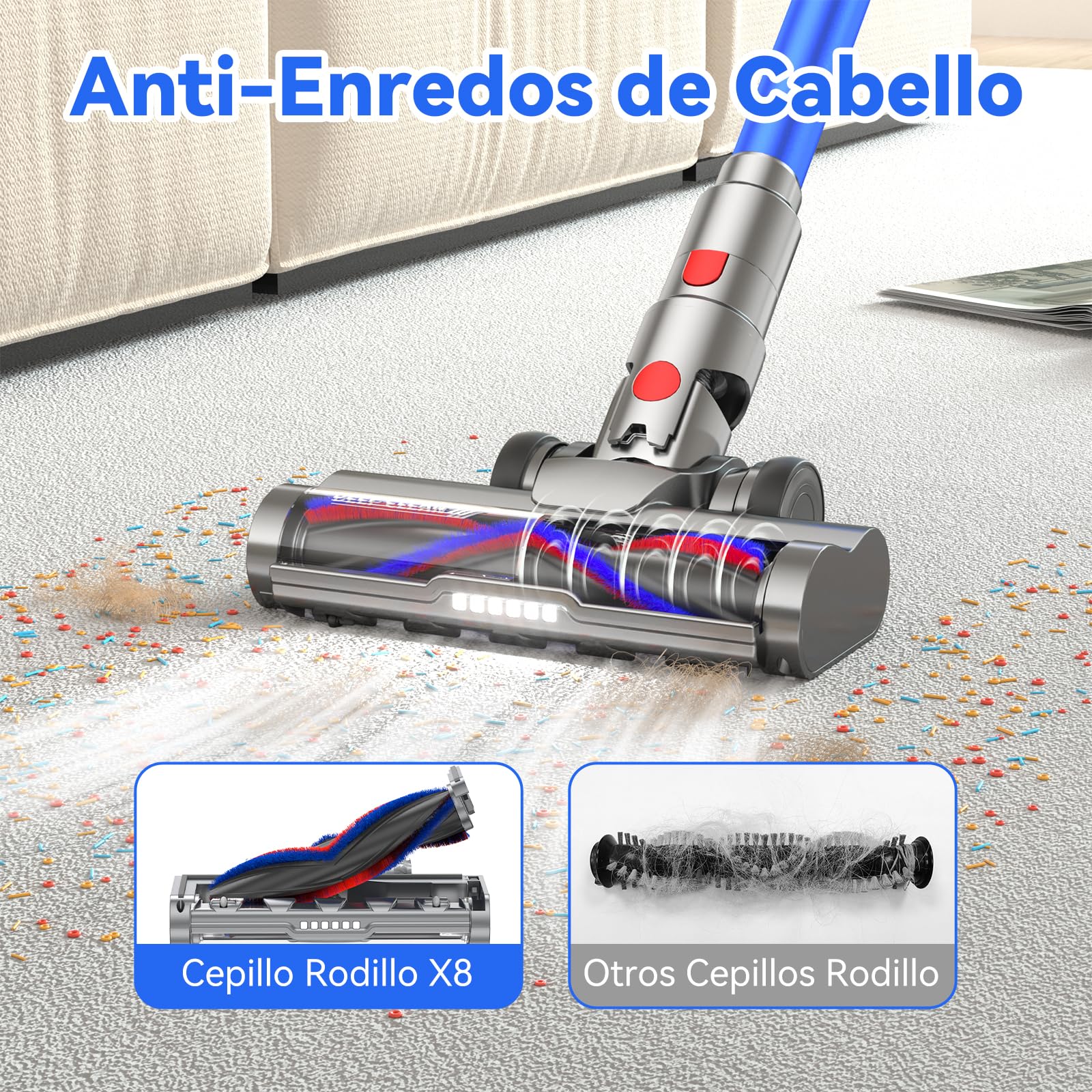 X8 Aspiradora sin Cable 48Kpa/580W/70Mins, 2026 Escoba Aspirador Vertical Potente de 1.6L/Pantalla LED, Cepillo Anti-Enredo, Vacuum Cleaner para Suelo/Alfombra/Pelos de Animales