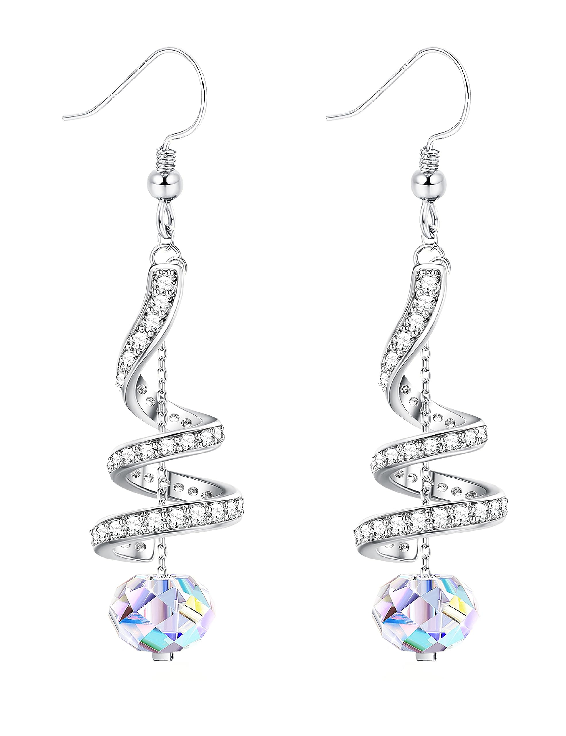 MILACOLATOPendientes Colgantes Largos De Cristal Para Mujer, Pendientes De Anzuelo De Plata 925, Cinta En Espiral Lágrima Múltiple Pendientes Aros Colgantes De Gota De Cristal Brillante Joyas Regalos