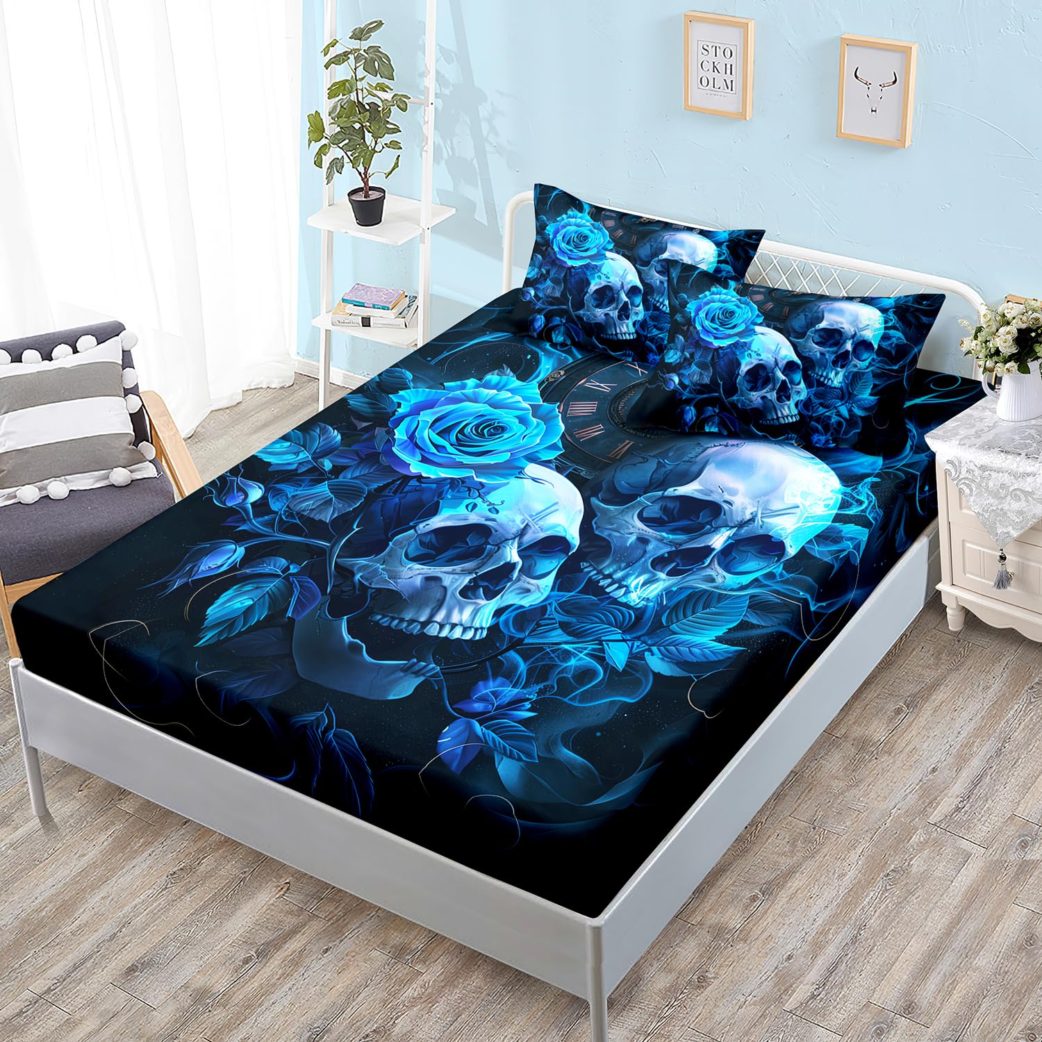 AILONEN Queen Skull Fitted Sheet Set – 3 Piece Microfiber Bedding With Cool Sun & Moon Design - View #10